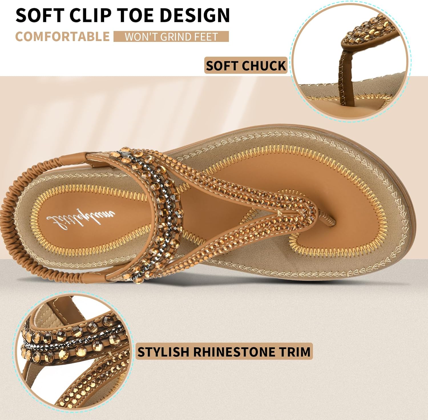 Littleplum Womens Sandals Arch Support Slingback Rhinestone Dressy Sandals Comfort Summer Shoes Ankle Strap Elastic Flats for Beach Walking - Image 4