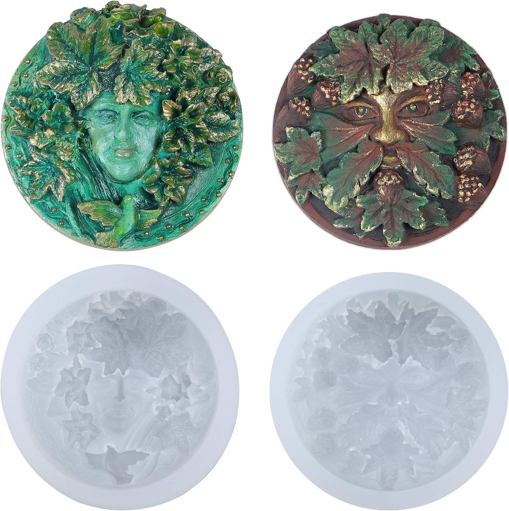 Greenman Greenwoman Plaque Sculpture Silicone Moulds Set Fondant Tray for Sugarcraft, Jewellery Casting, Polymer Clay Concrete Cement Craft Expoxy Resin