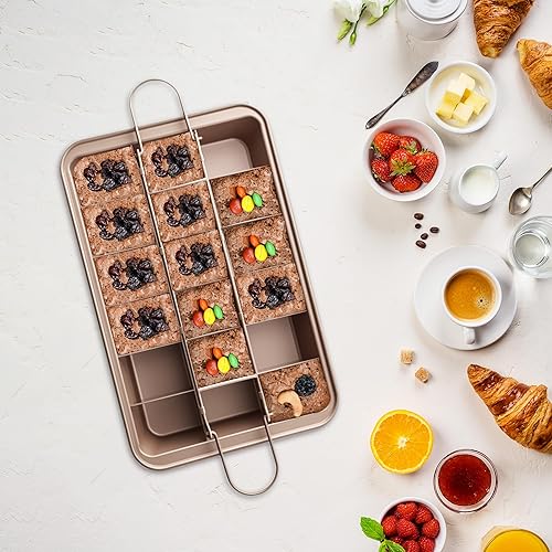 Miniatura 2 de Bandeja para brownie con divisores, cortador de brownie de acero al carbono antiadherente, 18 moldes para brownies precortados en todos los bordes,