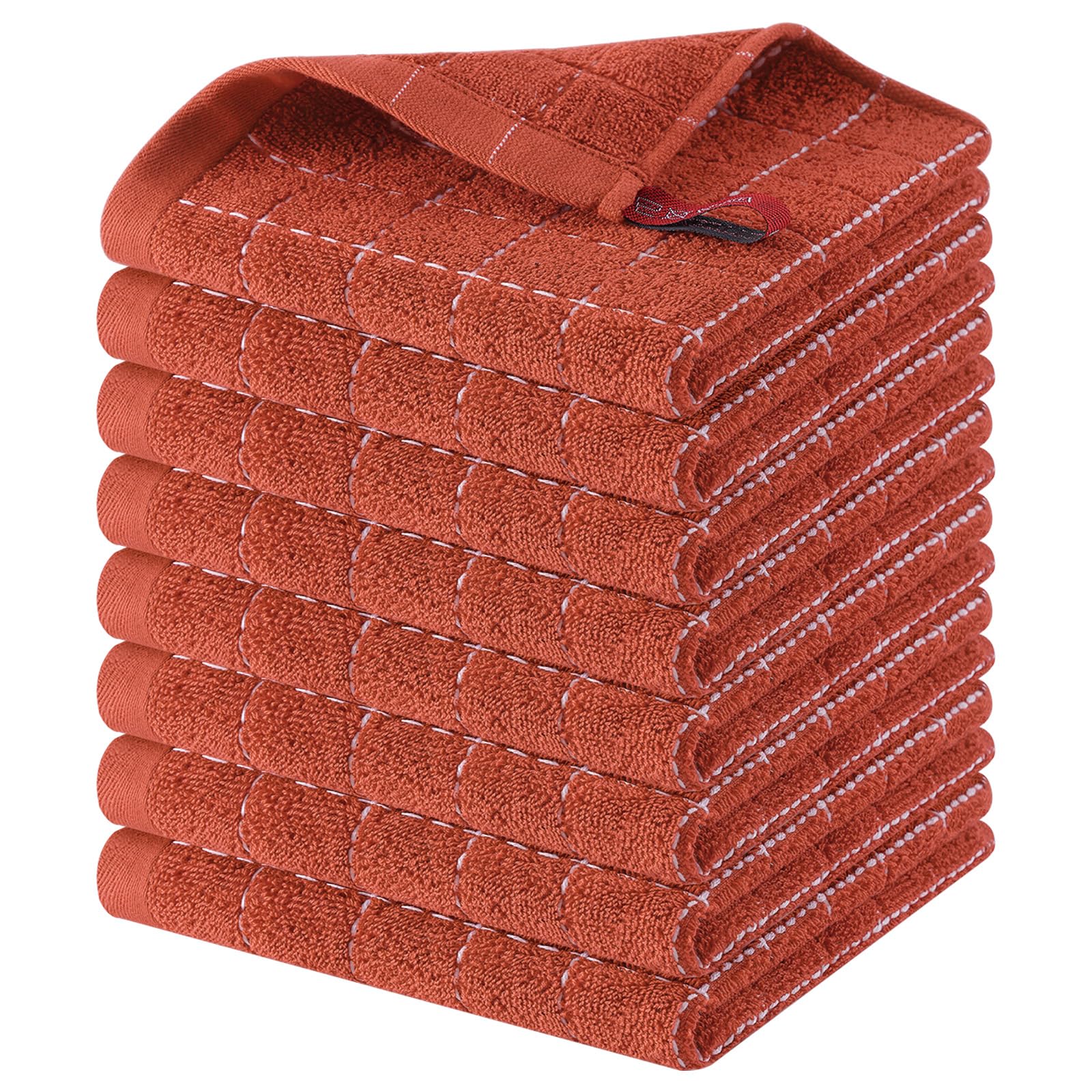 Homaxy 100% Cotton Terry Kitchen Towels, 8 Pack, Rust | Ultra Soft and Absorbent, Suitable for Drying and Washing Dishes