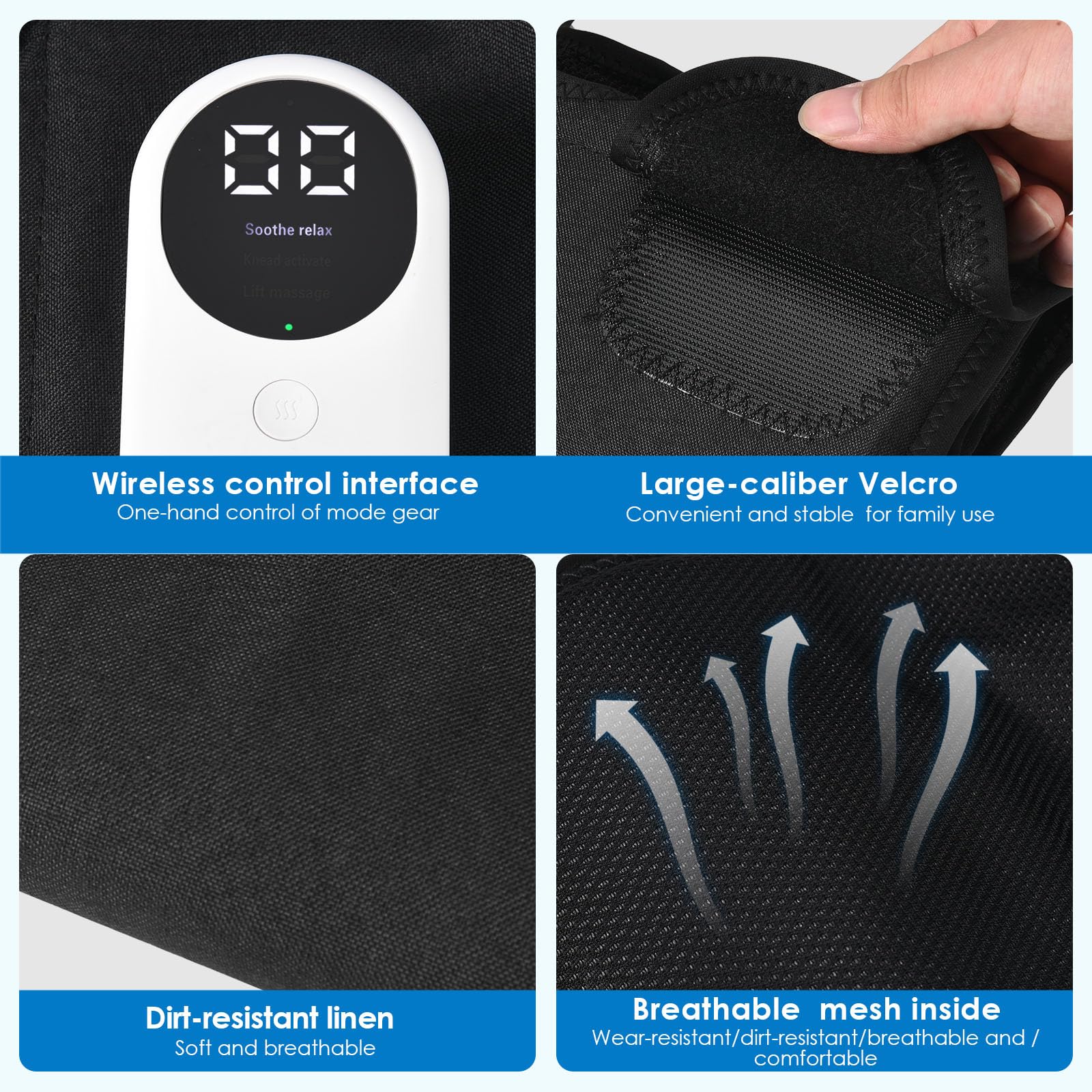 Masseur de mollet sans fil avec chaleur, masseur de jambes pour la douleur et la circulation avec 3 modes et 3 intensités, booster de circulation réactive pour les jambes, rechargeable de type C,