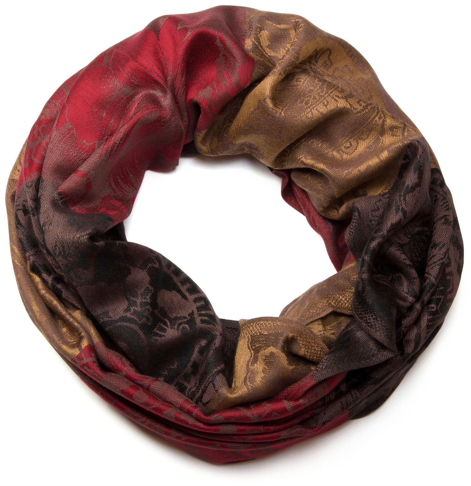 Stylebreaker Women's Brown-Red-Light Brown Flowers, Hibiscus Blossoms, Paisley Pattern, Tube Scarf, Warm And Soft Quality, Shawl, 01018058, Colour: