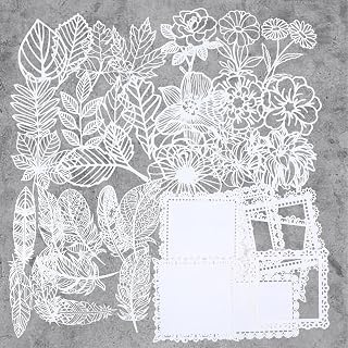 40 PCS Lace Paper Scrapbook Embellishments - White Vintage Flowers, Leaves, Feather, Frames for Wedding, Crafts, Journal Supplies