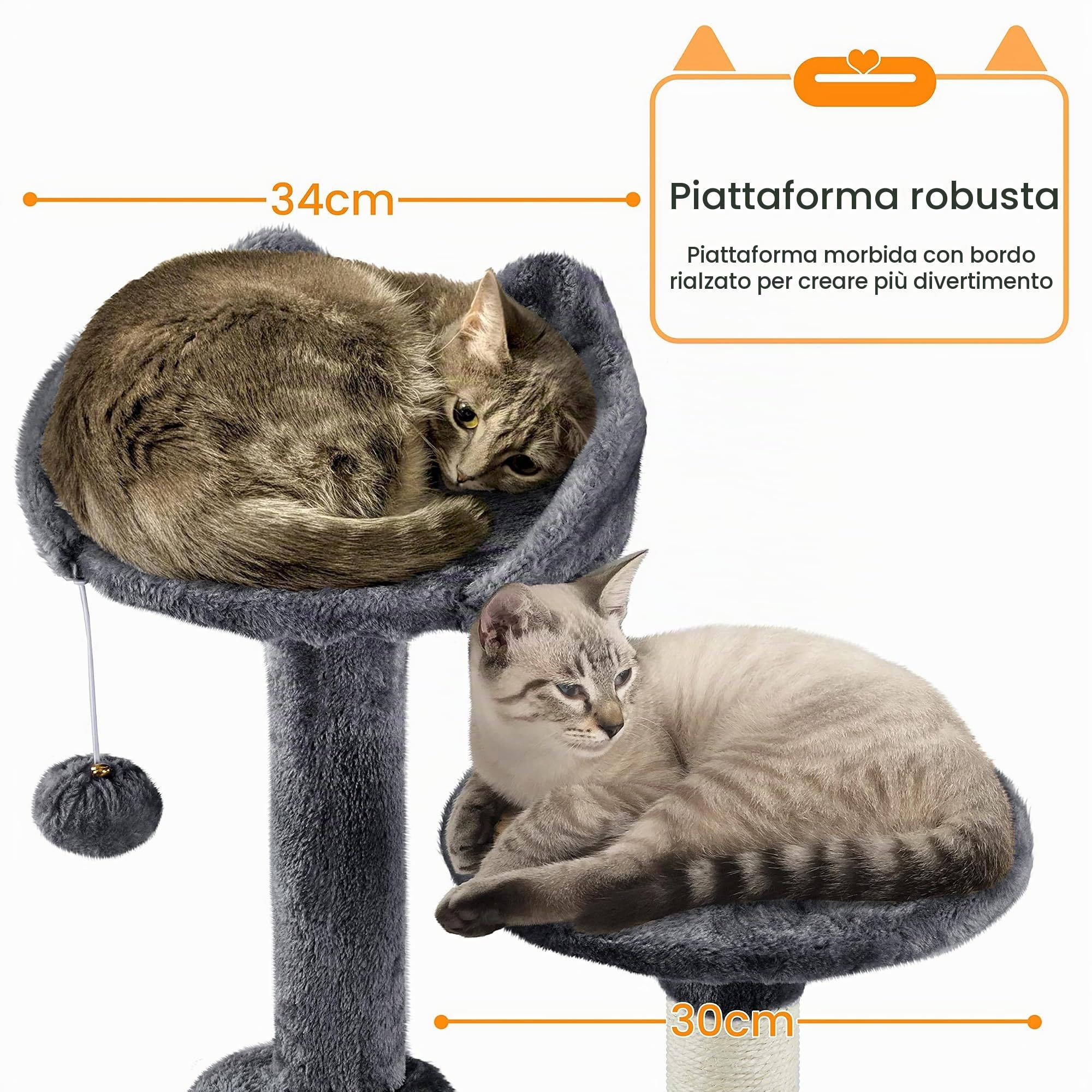 Yaheetech Albero Tiragraffi per Gatti 174,5 cm in Truciolato e Corda in Sisal con Condomini Posatoi e Ceste e Pisolini Grigio Scuro