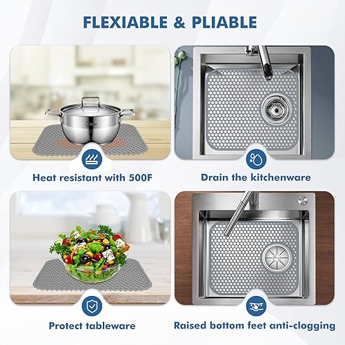 Miniatura 4 de Bestjing Protector de fregadero de silicona, accesorio para fregadero de cocina de drenaje trasero de 13.58 x 11.6 pulgadas, plegable,