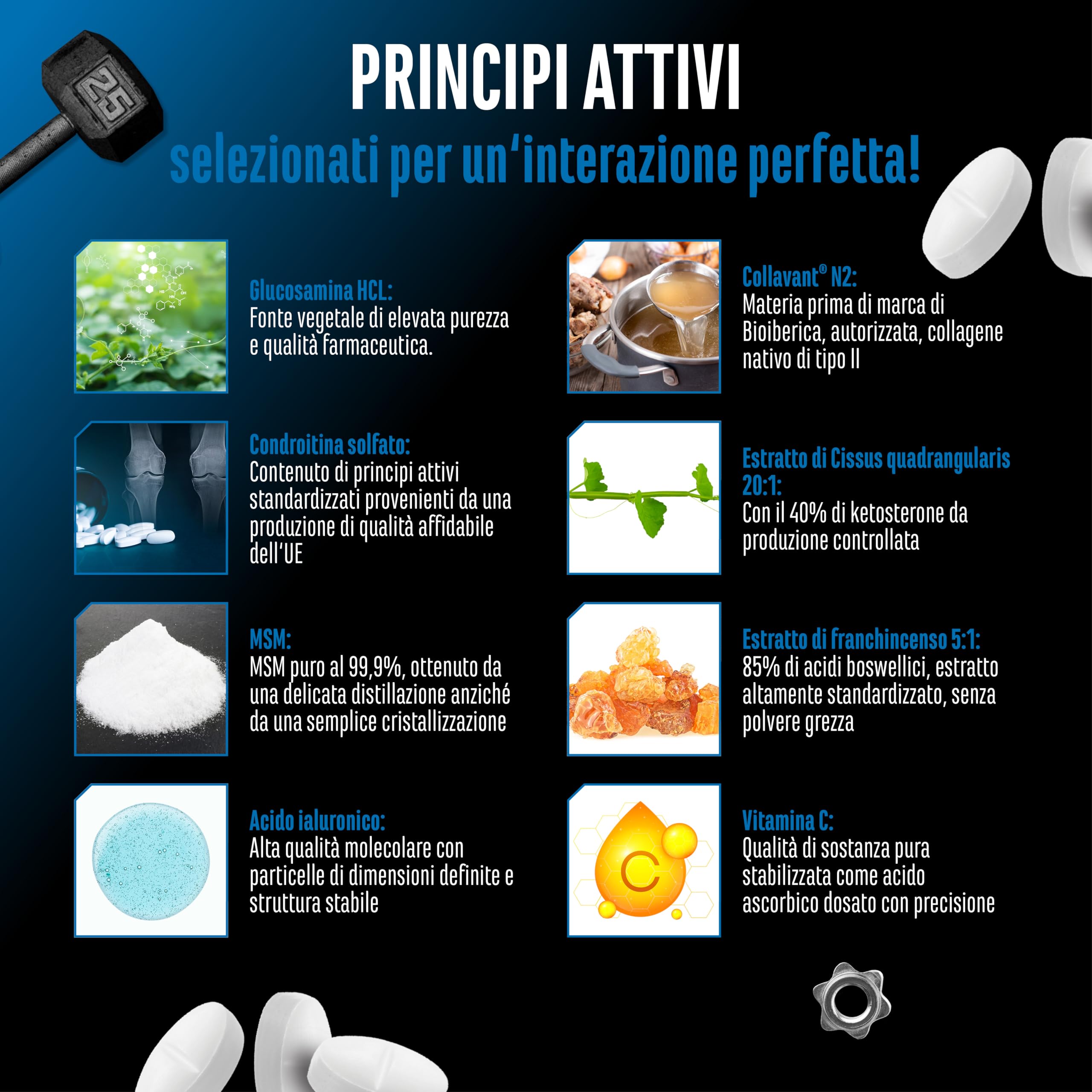 Joint Essentials – Integratore per le articolazioni con Collavant® N2 collagene di tipo II – Glucosamina + Condroitina + MSM + Acido ialuronico + Vitamina C + Cissus + Incenso – 180 compresse