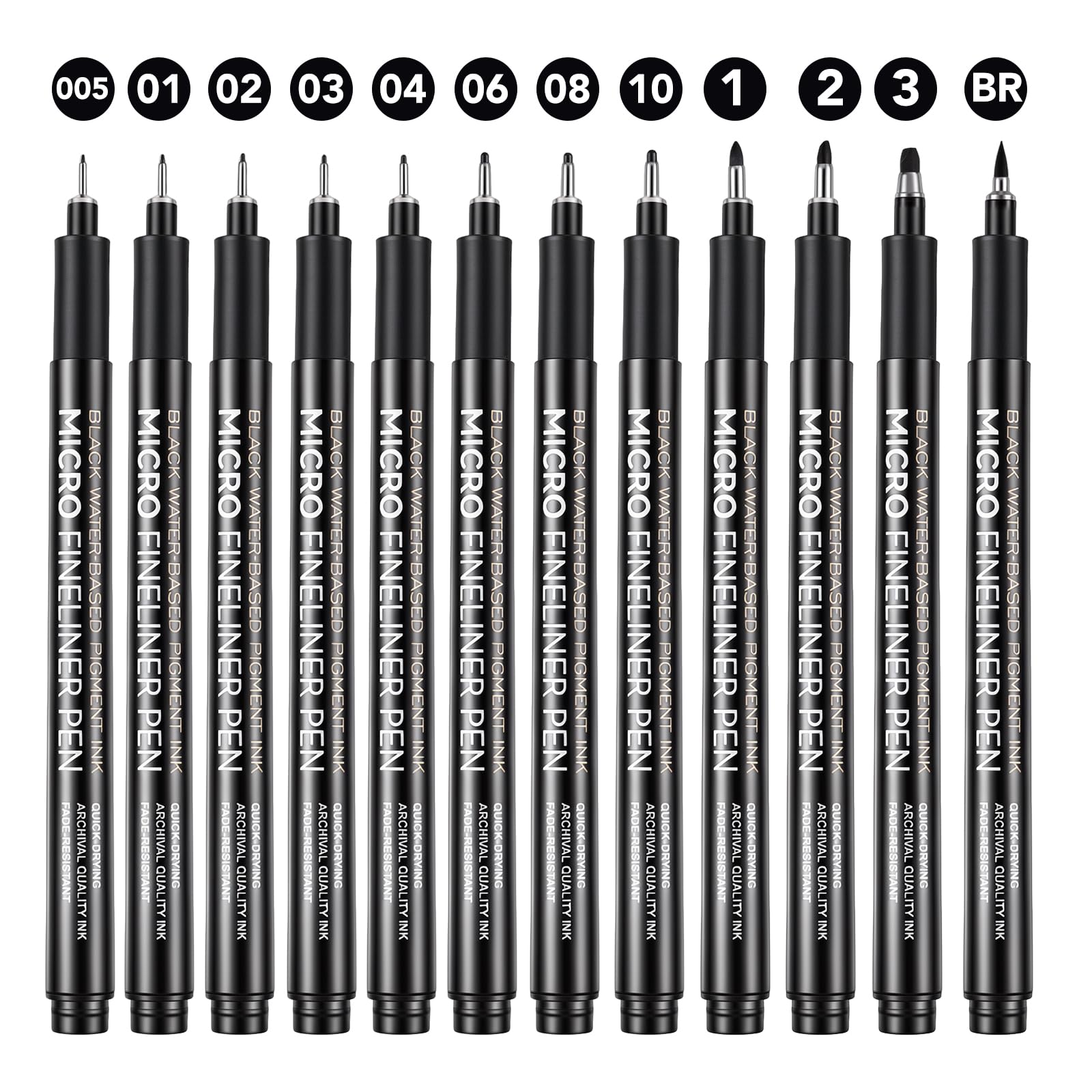 Thboxes Black Fineliner Pens, Set of 12 Black Drawing Pens, Micro-Pen Sizes-Ideal for Manga, Sketching, Comic Outlining, Anime,Technical Drawing Art Supplies