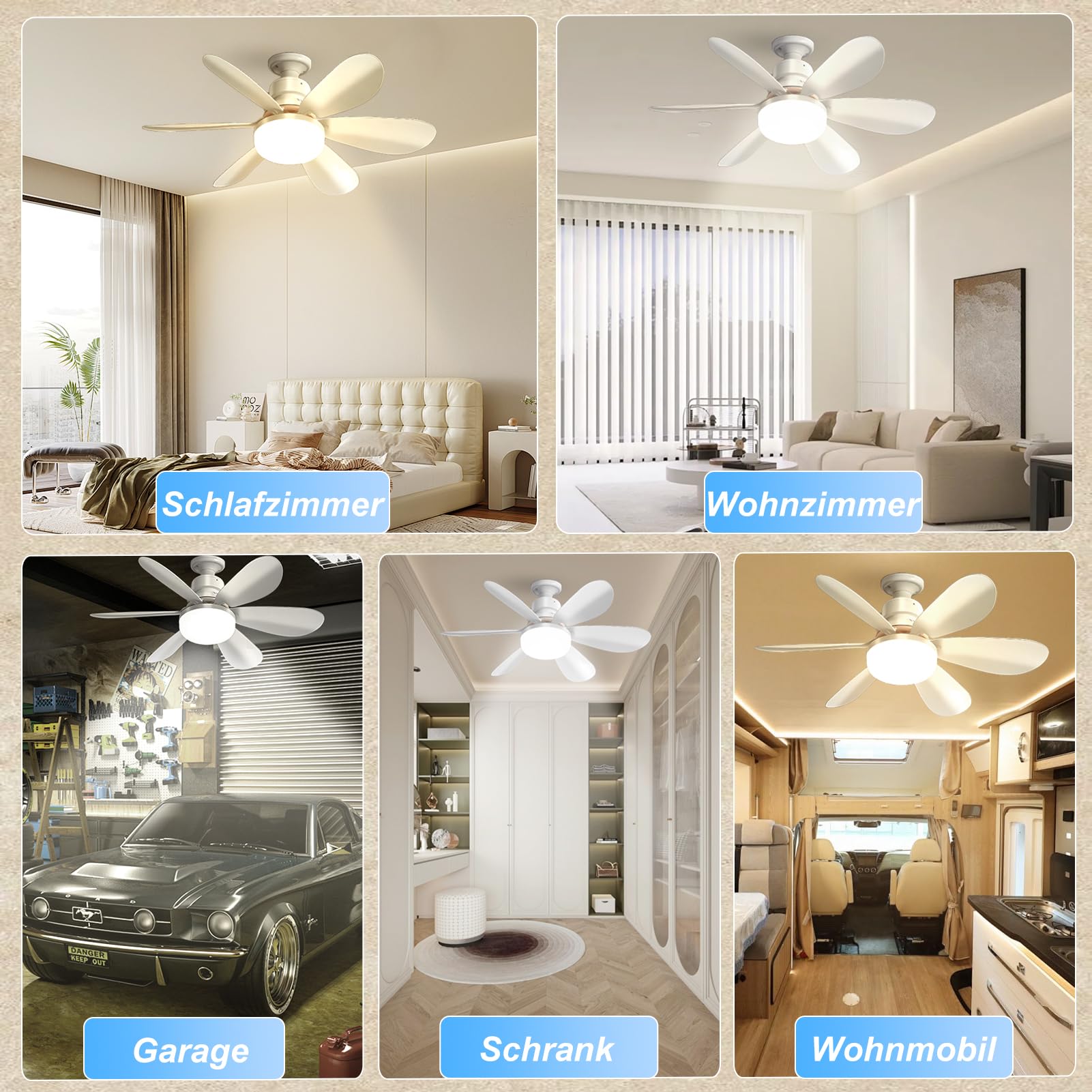 52CM Ventilateur de plafond avec éclairage et télécommande, 40 W 3000 K-6500 K Plafonnier avec ventilateur 3 vitesses Silencieux, intensité réglable, minuterie pour chambre à coucher et salle à mang