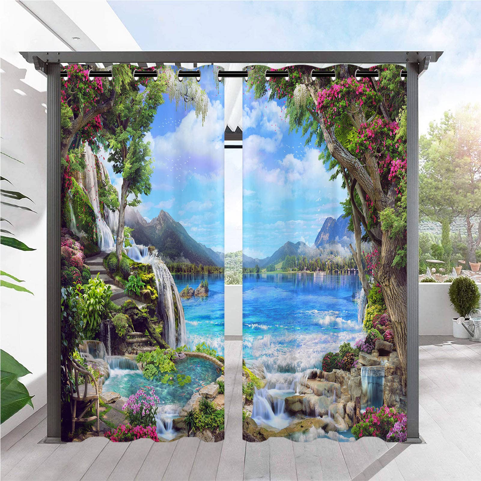 ANHOPE Outdoor Curtains Waterproof Eyelet Top 2 Panels W 36" x L 84"