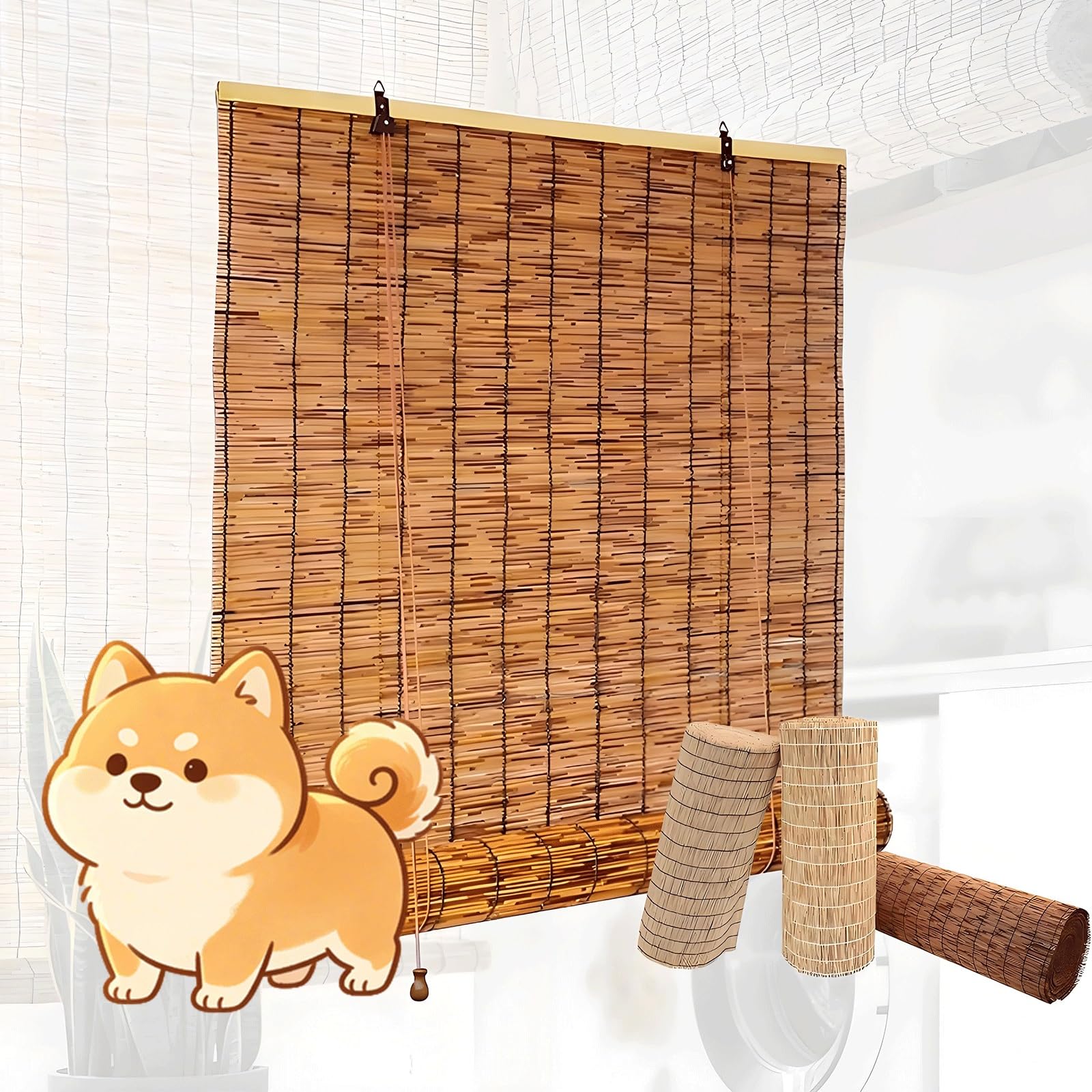 Indoor and outdoor decorative bamboo curtains, blackout window roller blinds, combining shade and privacy protection/UV protection(W70xH100cm)