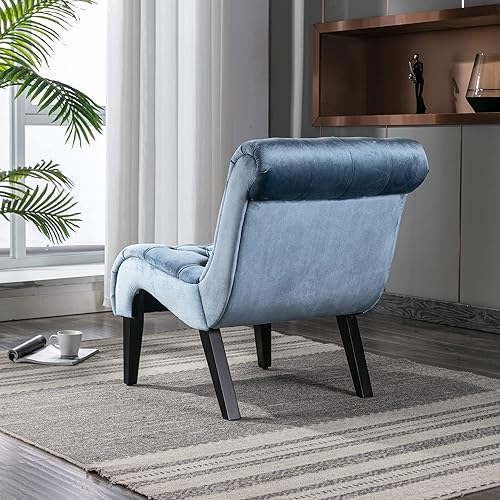 Miniatura 5 de Sala de estar beige del acento del terciopelo, sofá individual de la tumbona, silla reclinable con madera de goma