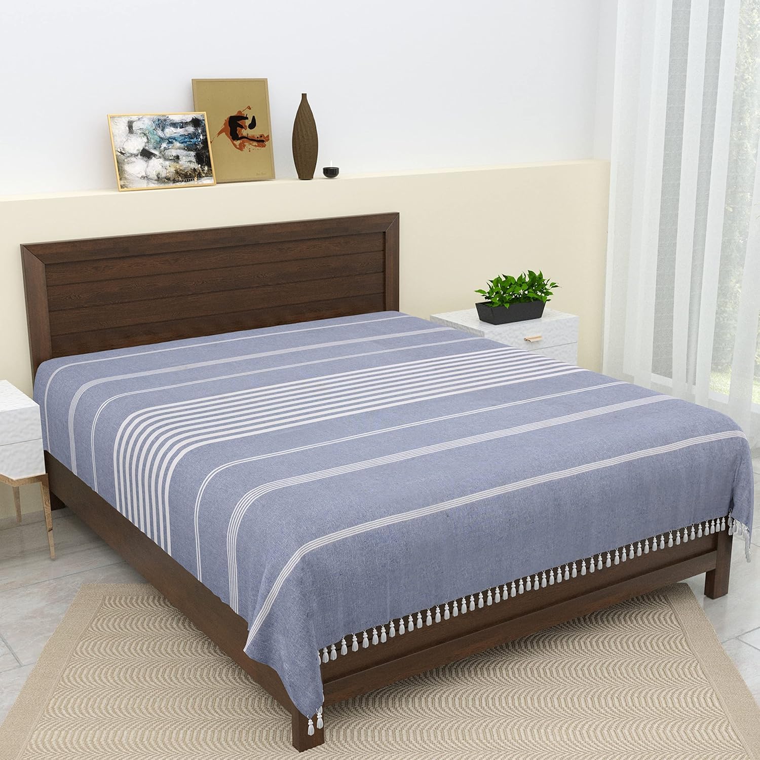 210 TC Cotton Bedsheet | Handmade Double Bedsheet | Handloom Bedsheets | Without Pillow Cover | Double Bedsheet for Summer (90X100 Inches, 7.5 x 8.3 Feet (Rock Blue)-picture-15