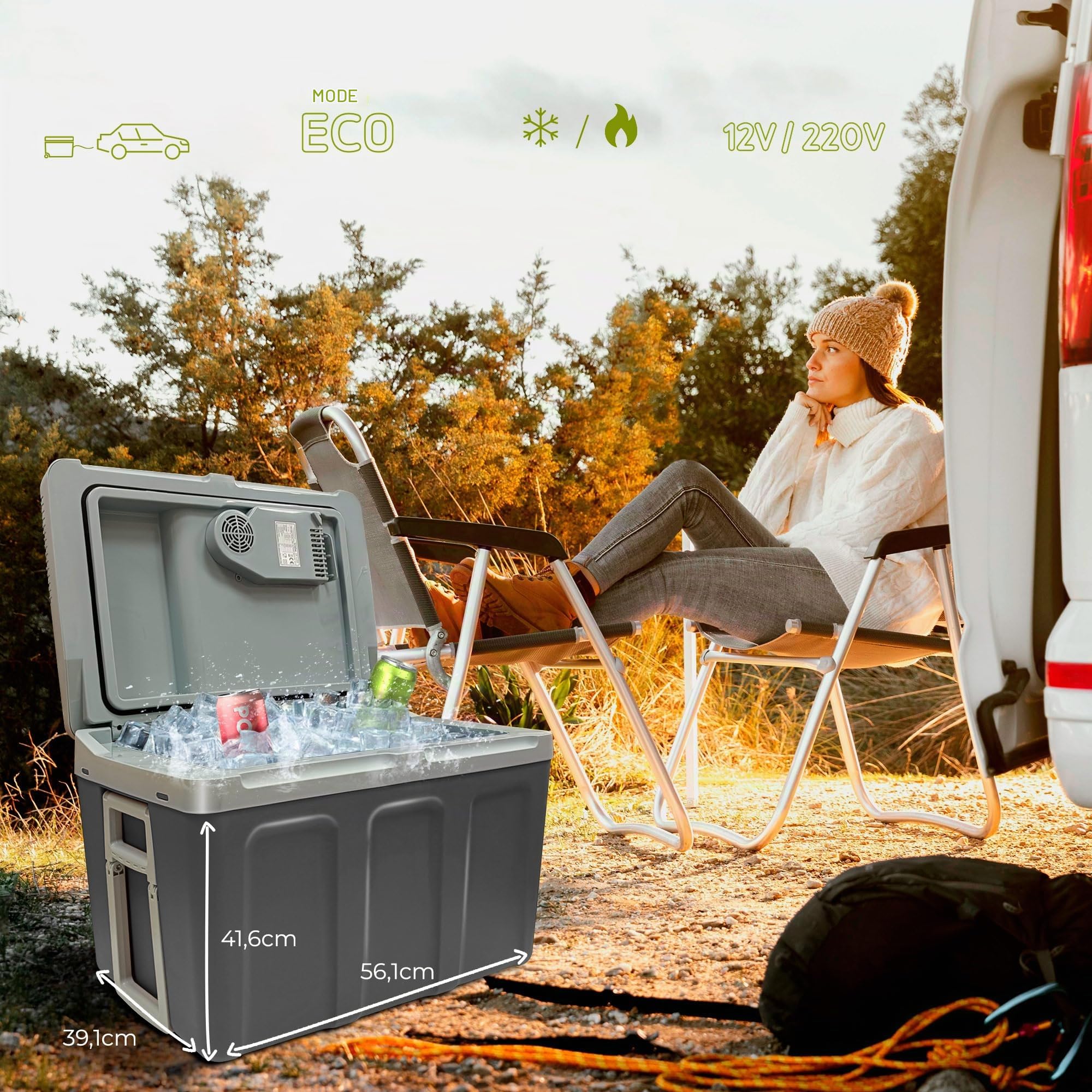 briebe Glacière Électrique Portable, 40 Litres, 12V / 230V Voiture et Camping, Voyage, Boissons, Bière, Vin, Fruits, Refroidit et Garde au Chaud, Mode Faible Consommation (Gris)