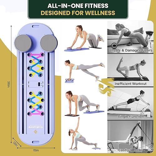 Miniatura 4 de Tabla de pilates, juego de reformador de pilates multiusos, tabla reformadora de pilates portátil con calcetines de yoga y bandas de resistencia, lo