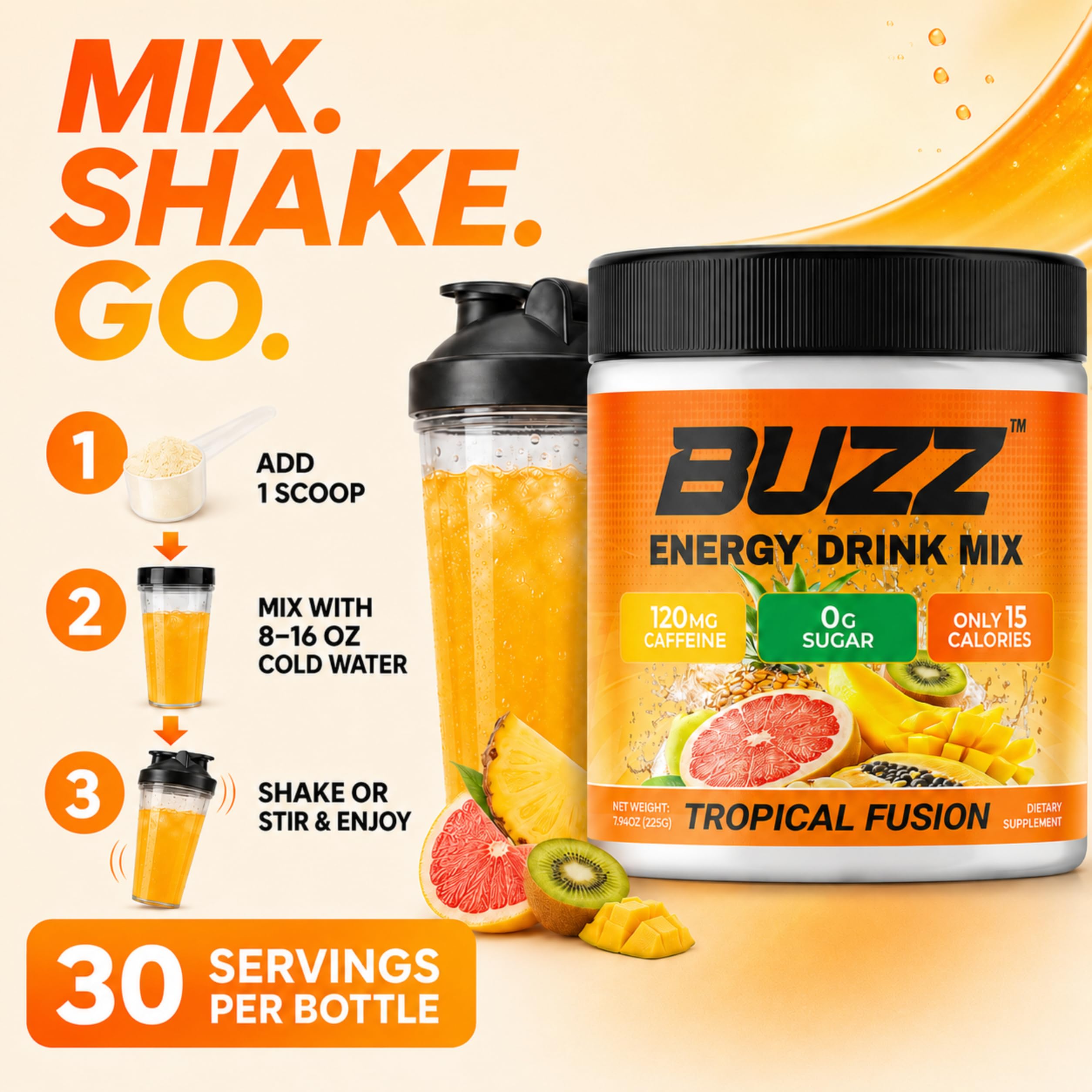 Sugar Free Energy Drink Powder - 18 Vit & Minerals, Tropical Fusion Flavor — Amazon image 4