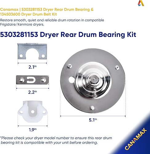 Miniatura 3 de [Versión 2026] Rodamiento trasero de secadora 5303281153 y 134503600 - Compatible con secadores Frigidaire y Kenmore - Sustituye a PS459829