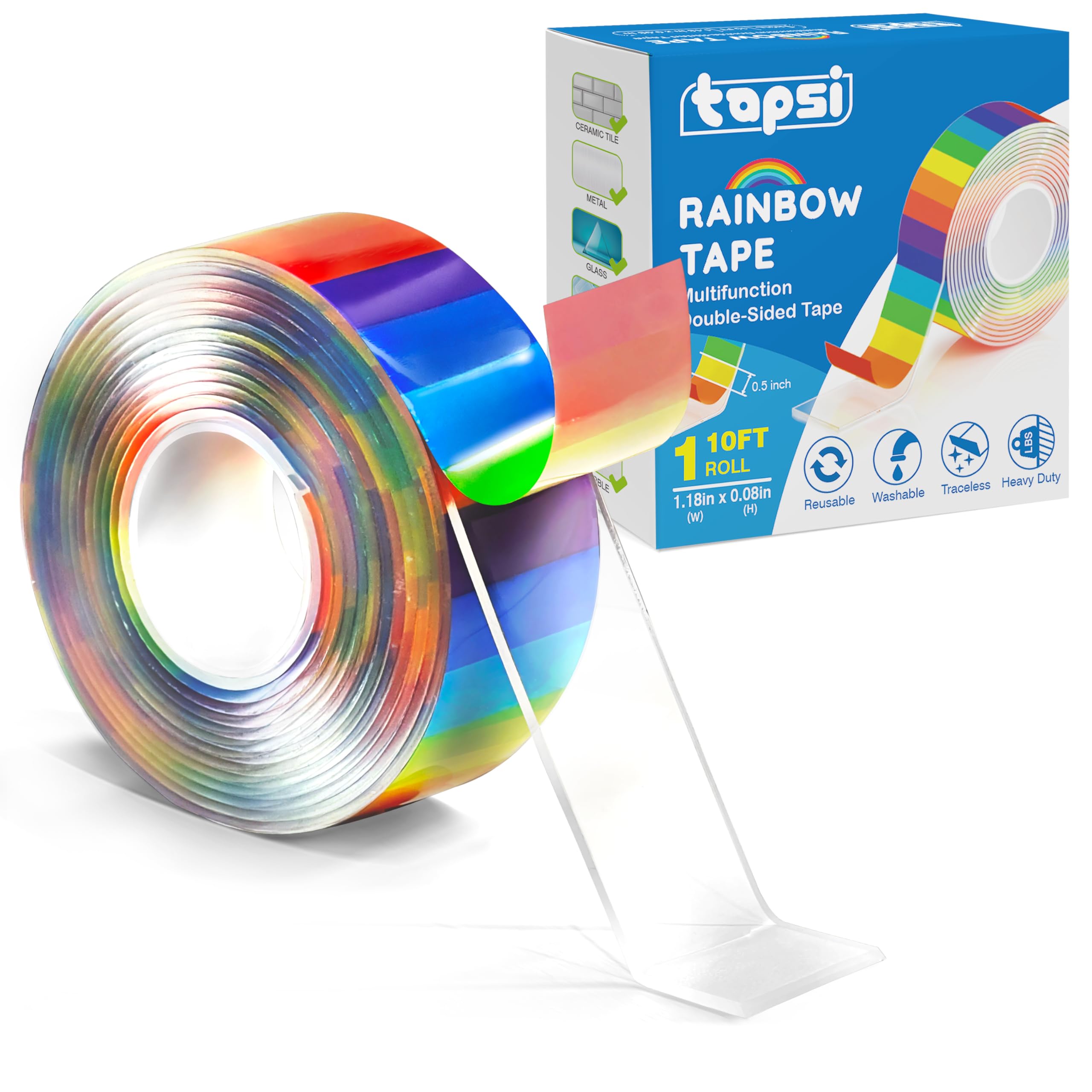 Heavy Duty Double-Sided Tape – Clear & Tough Removable Nano Mounting Tape 1.18" x 120" (10 FT), Weatherproof for Indoor & Outdoor Use, Wall Tape for