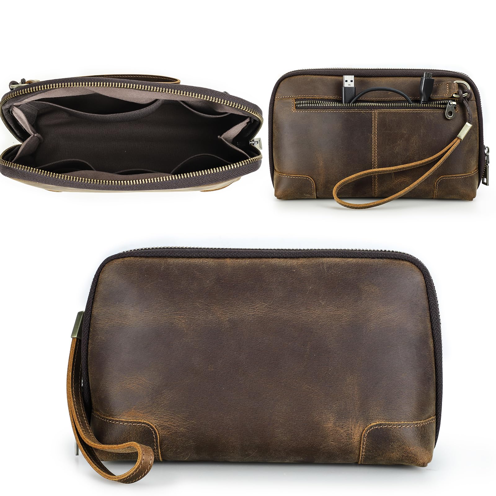 CONTACT'S Family Kabel Organizer Tasche, Kabeltasche Organizer Leder, Leather Elektronischer, Tech Pouch, Leder Kabeltasche