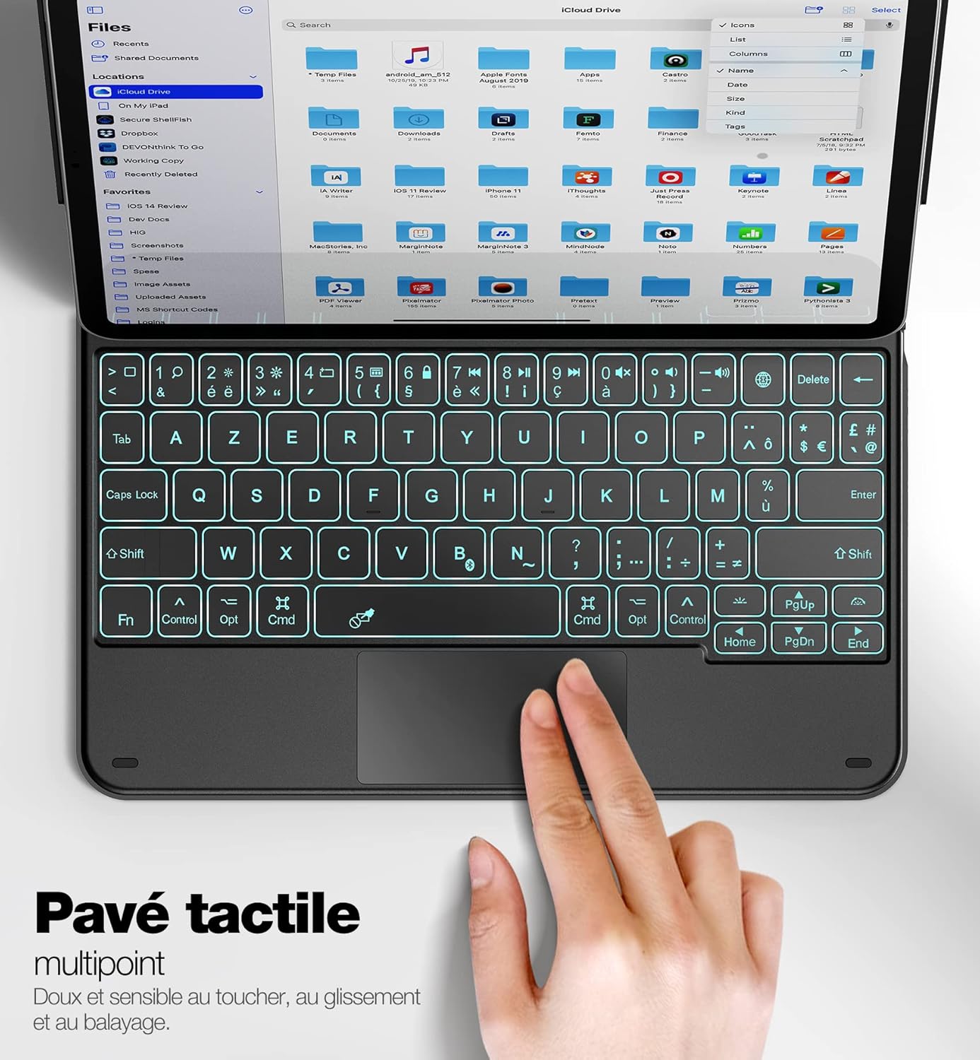 Image of the keyboard case with touchpad in use