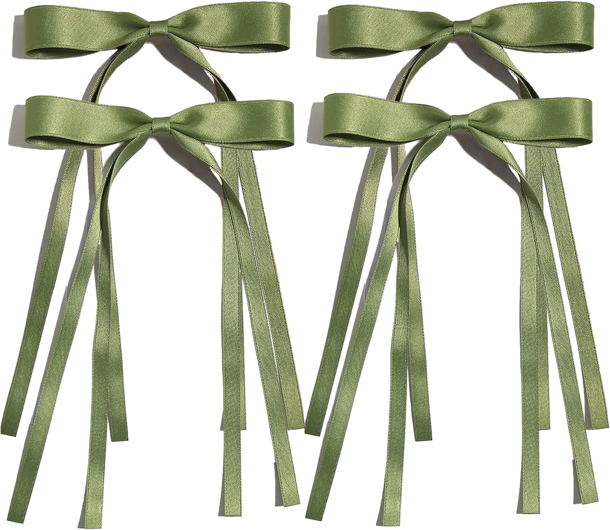 Ayesha Green Hair Bows Clips Hair Ribbon Bowknot with Long Tail St.Patrick's Day Hair Bows Barrettes Hair Accessories for Women Girls 4pcs