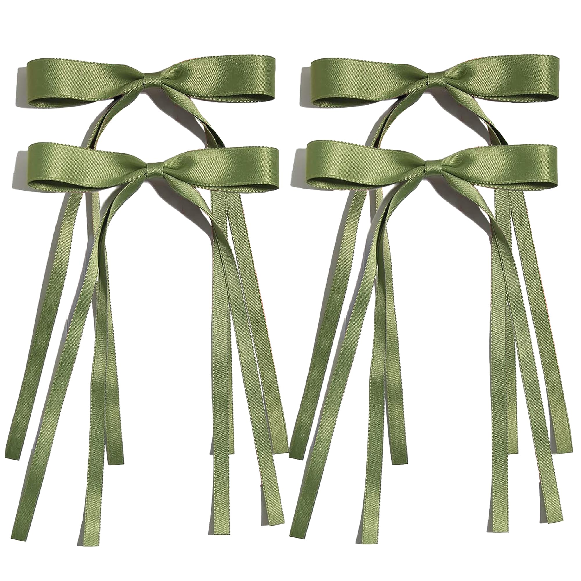 Ayesha Green Hair Bows Clips Hair Ribbon Bowknot with Long Tail St.Patrick's Day Hair Bows Barrettes Hair Accessories for Women Girls 4pcs