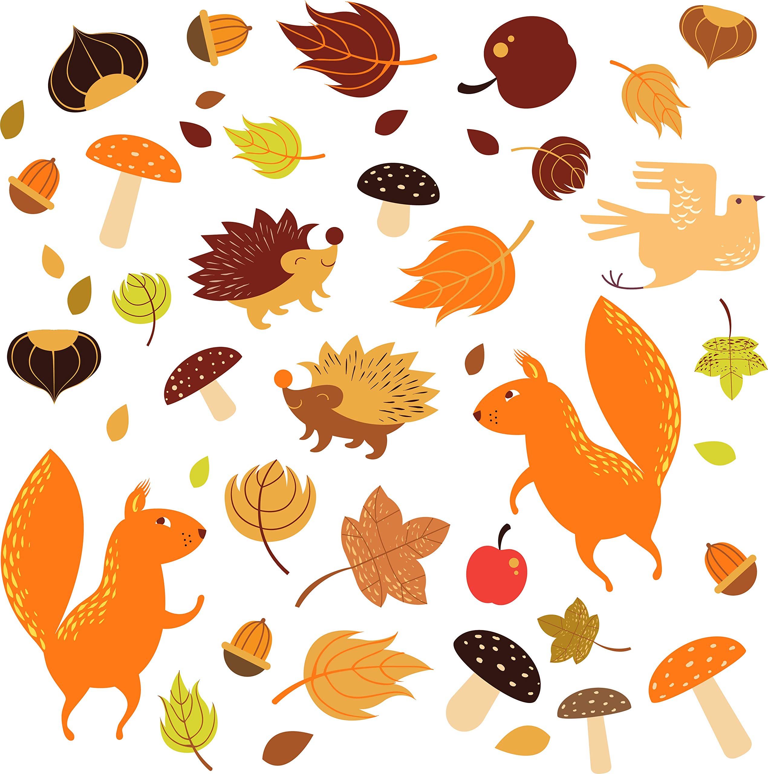 Stickers4 - Decoraciones de otoño - 40 pegatinas estáticas para ventana de bosque de otoño de doble cara - Animales de otoño - Hojas - Frutas - Decoración de nueces