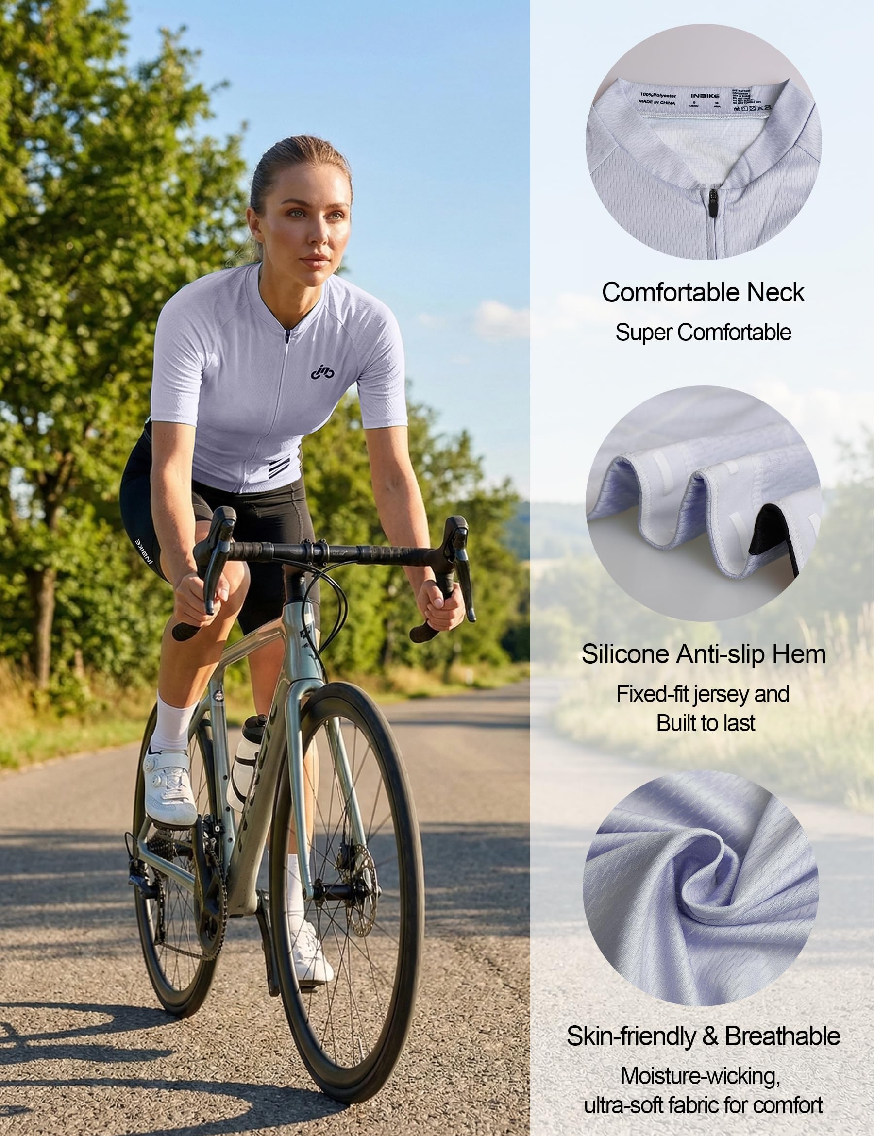 INBIKE Letni damski strój rowerowy koszulka kolarska z krótkim rękawem + wyściełane kombinezony rowerowe 3D kombinezon odblaskowy, szybkoschnący, elastyczny, lekki DM