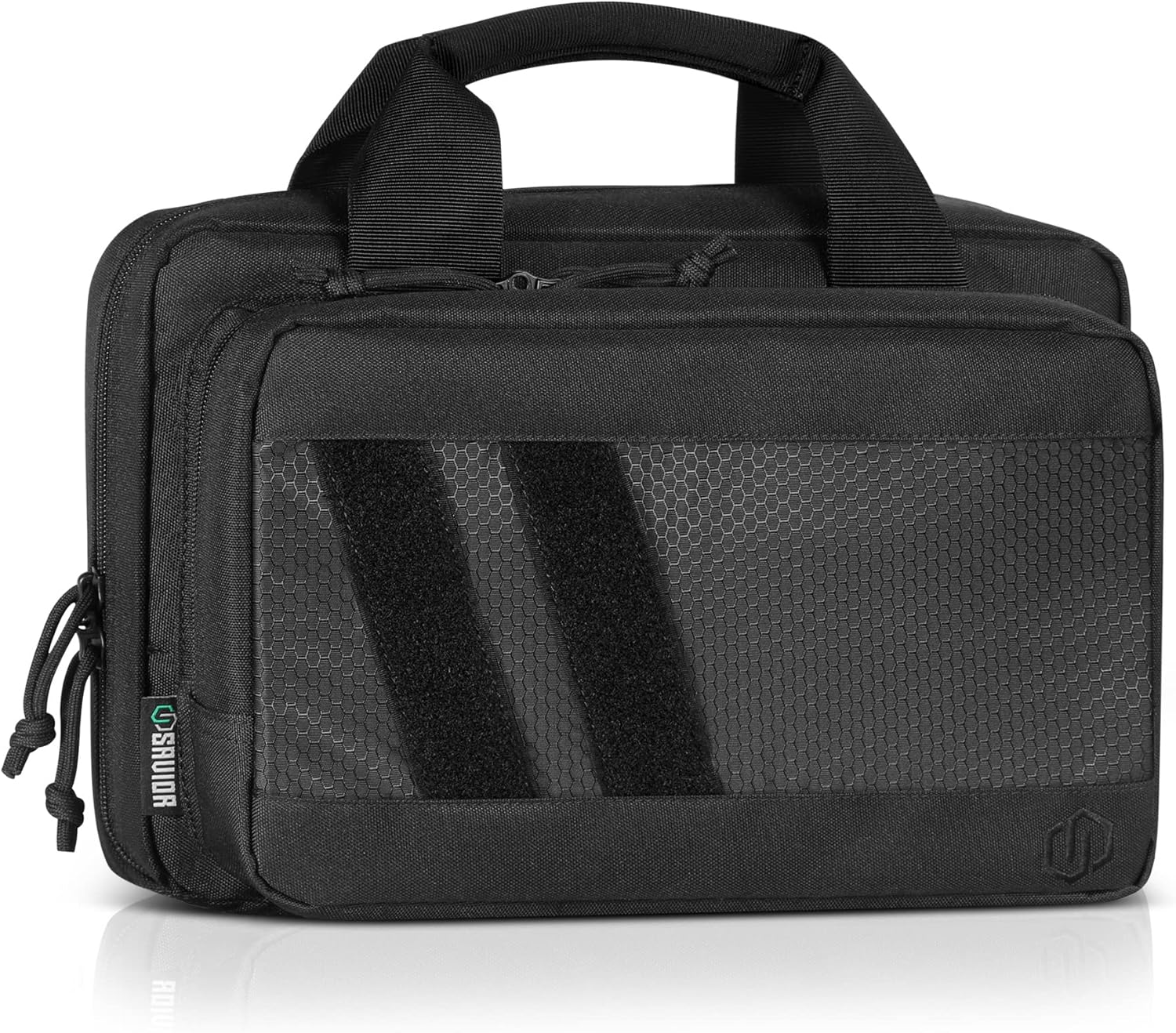 Savior Equipment Specialist Series Tactical Double Scoped Handgun Firearm Case Pistol Bag for Outdoor Hunting Shooting Range, Lockable Compartment, Additional Magazine Storage Slots Obsidian Black 13" x 9" Double Pistol Case