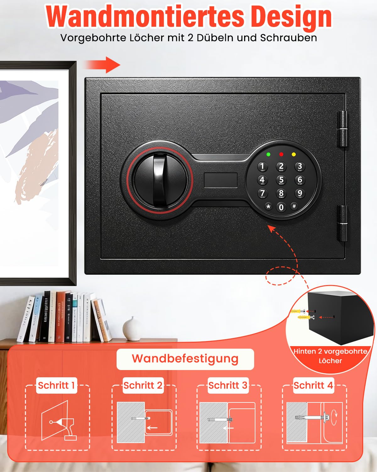 Cassaforte ignifuga per casa, mobile digitale con serratura a combinazione, sistema di allarme e ripiano rimovibile, piccola cassaforte per contanti, documenti importanti, 25 l