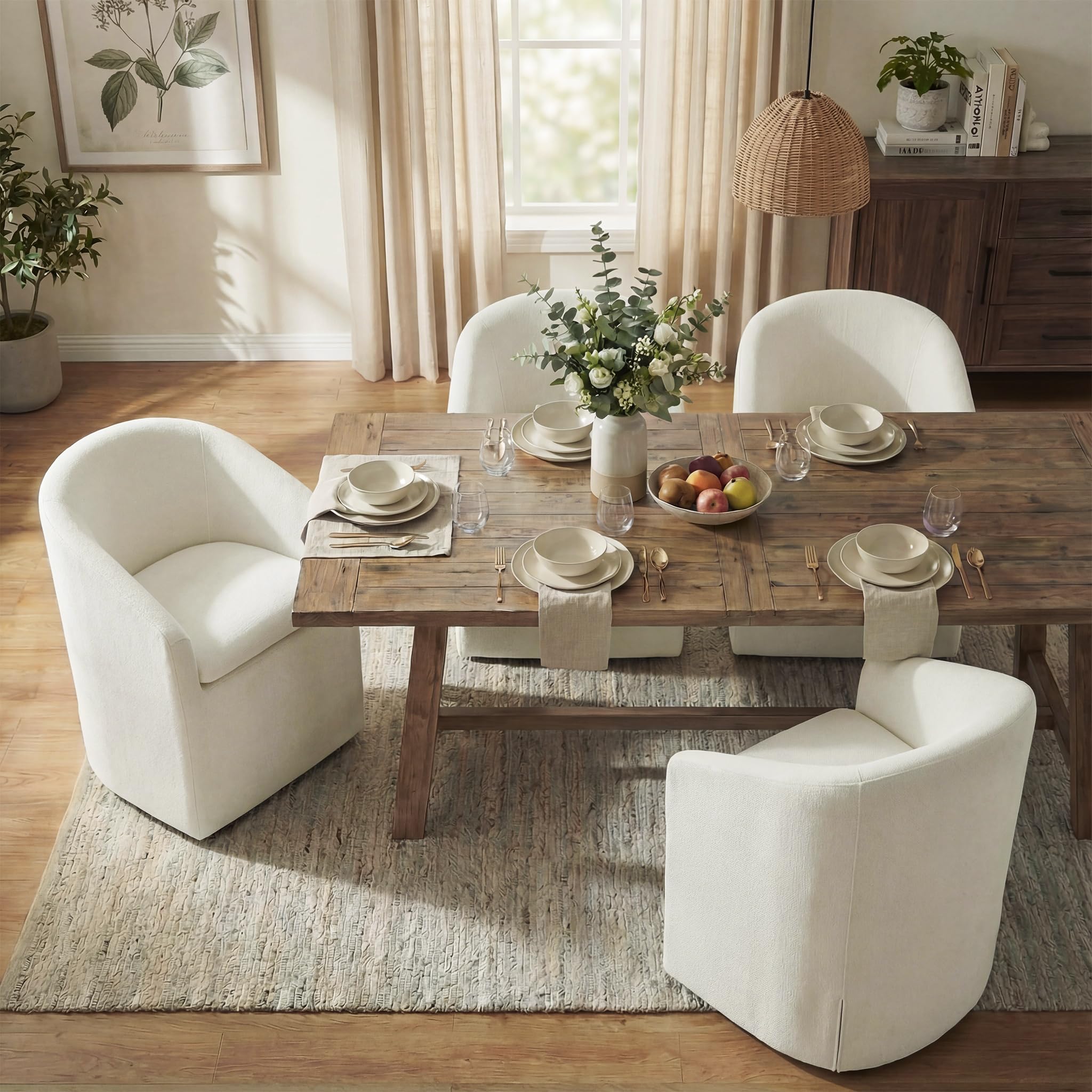 Photo 1 of **1 piece only** KISLOT Upholstered Dining Chairs with Casters, Washable Cover Modern Dining Room Chairs with Barrel Backrest & Dual Armrest for Kitchen, Living Room, Bedroom, Linen Fabric, 4PCS
