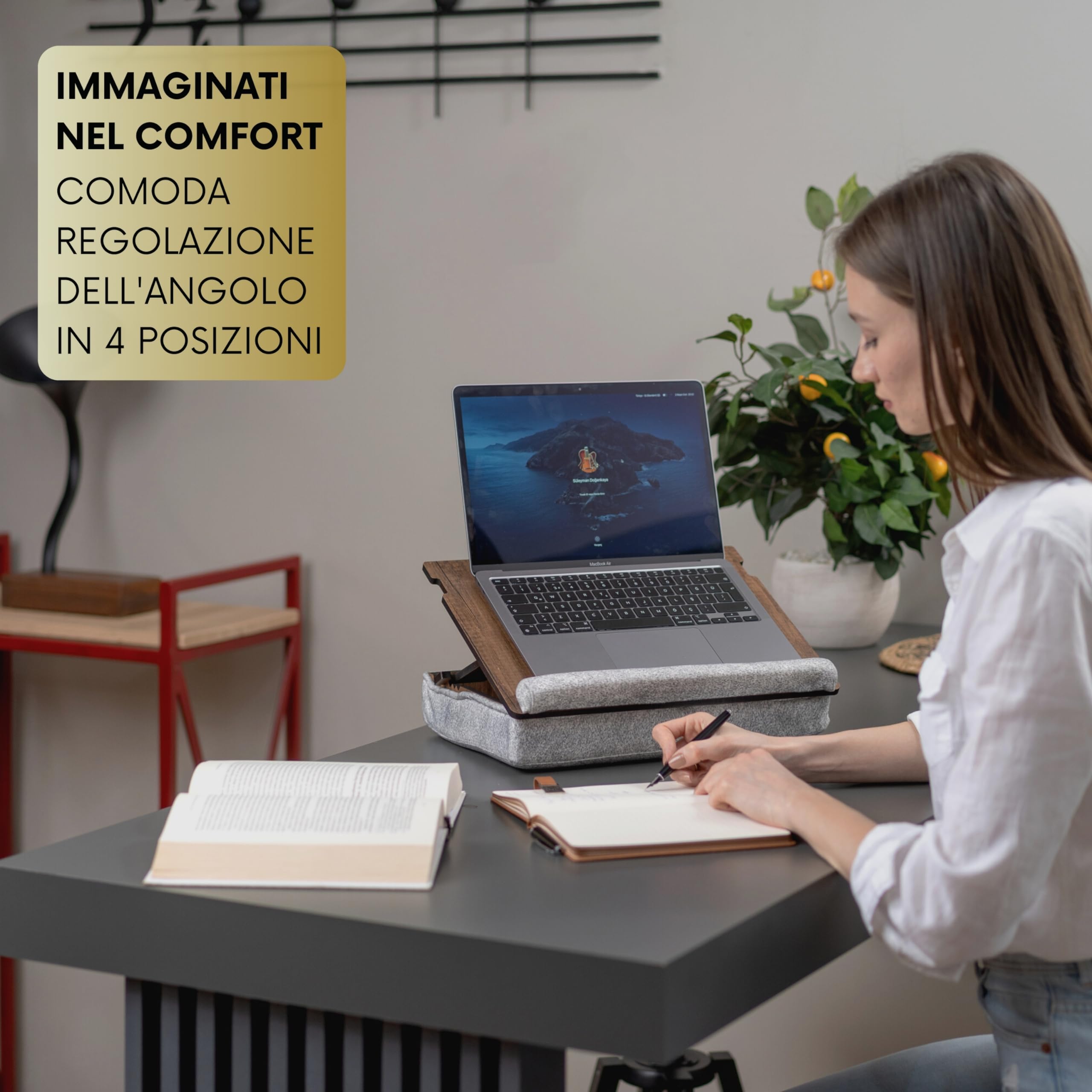 Vassoio Portatile in Legno Vigo - Accessori per PC e Smart Working con Altezza Regolabile - Ideale per Lavoro da Casa, Divano, Letto (Noce)