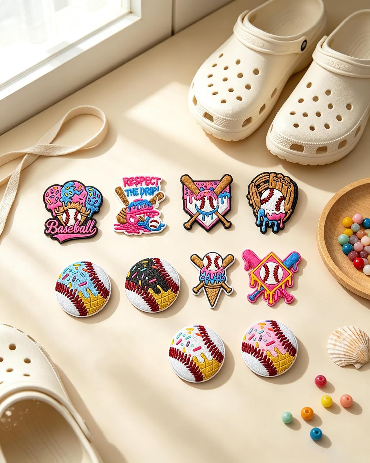 10PCS Baseball Shoe Charms, Soft Silicone Sports Shoes Decoration Accessories, Cute Ice Cream Drip Baseball Party Favors, Baseball Party Decorations for Adults Teens Sports Fans
