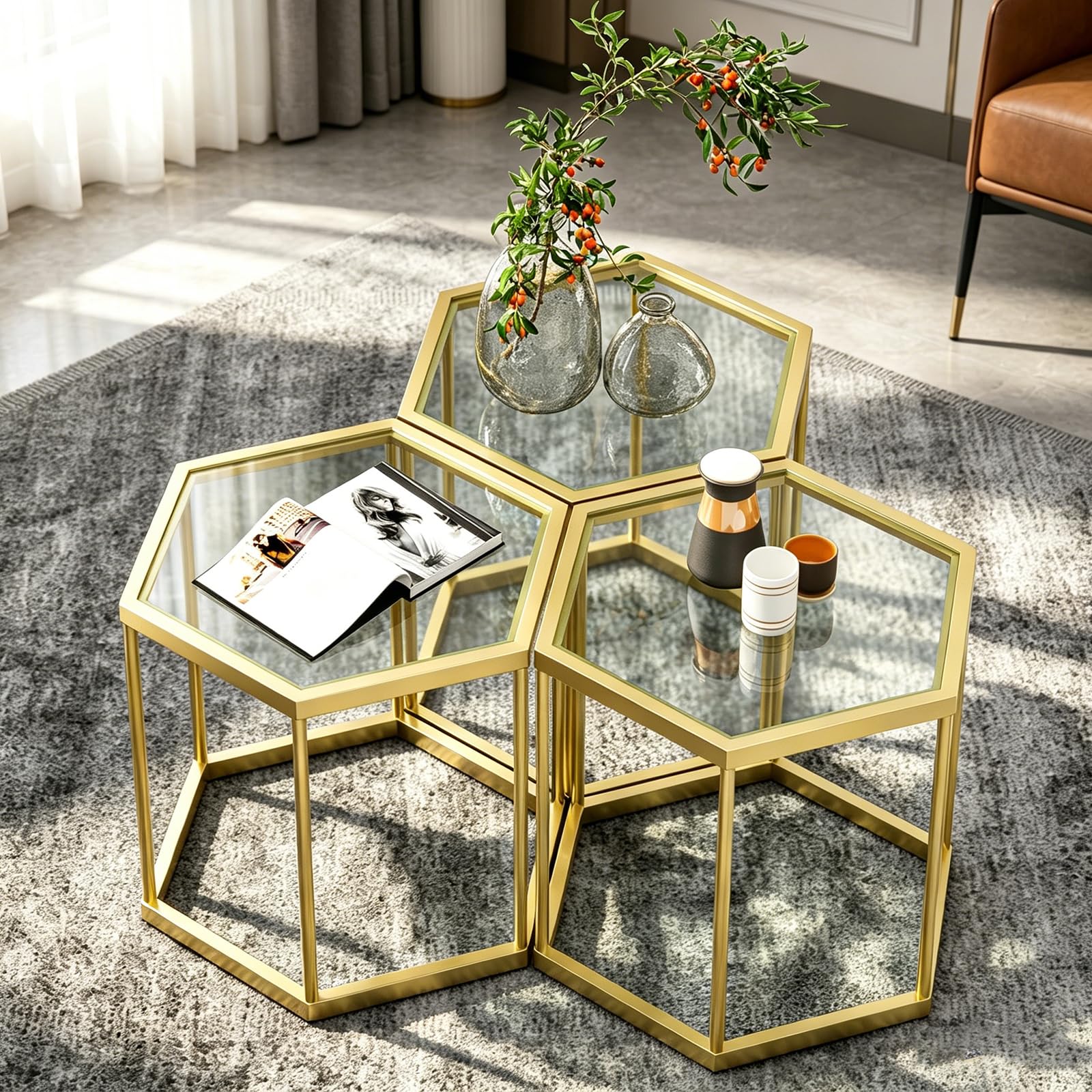 Amazon.com: LUGSHIREE Hexagonal Modular Coffee Table, Gold Plated