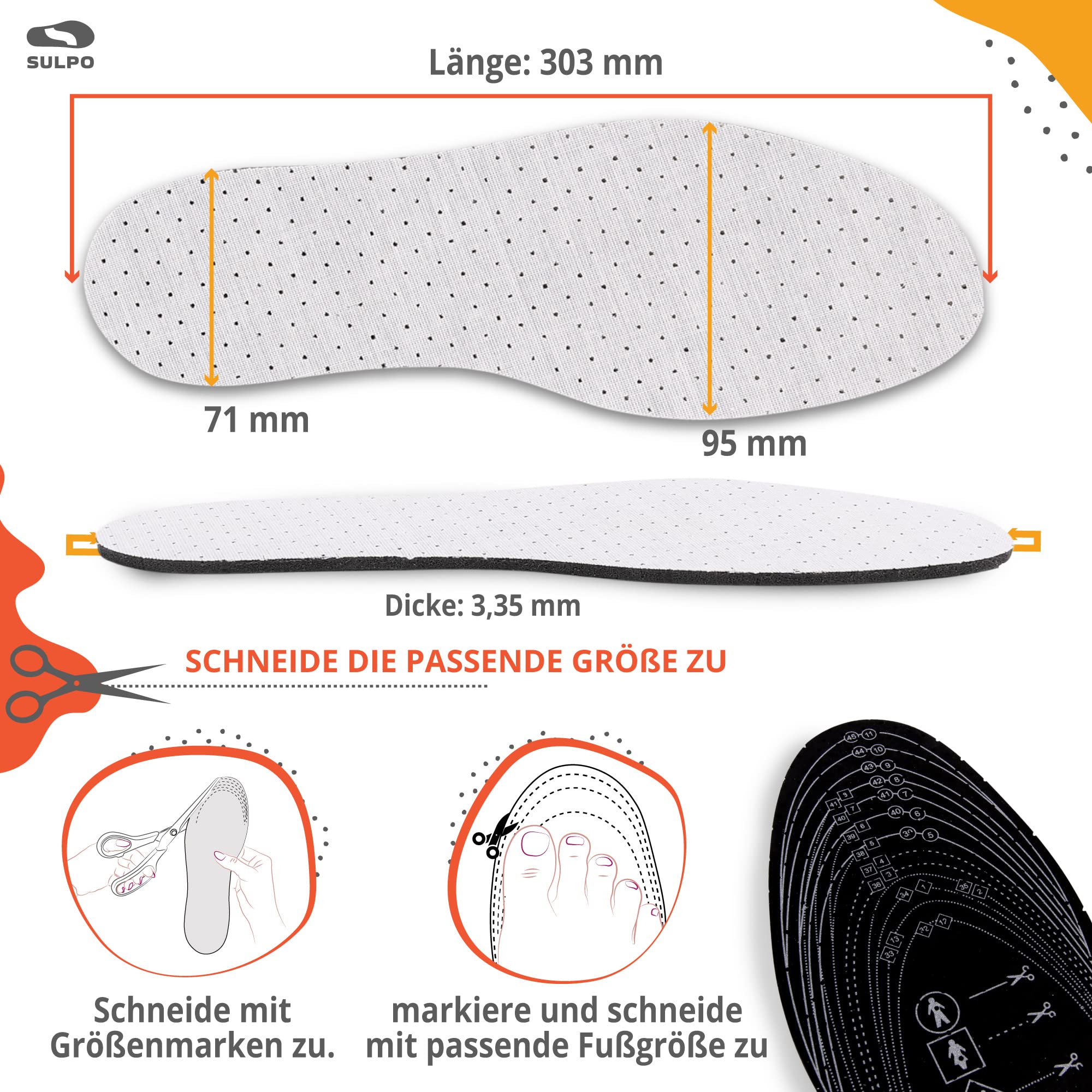 SULPO 8 Paar Aktivkohle Einlegesohlen gegen Schweissfüsse - für frische Schuhe und Füße - komfortable Schuheinlagen - leicht und handwaschbar - Einlagen zum Zuschneiden