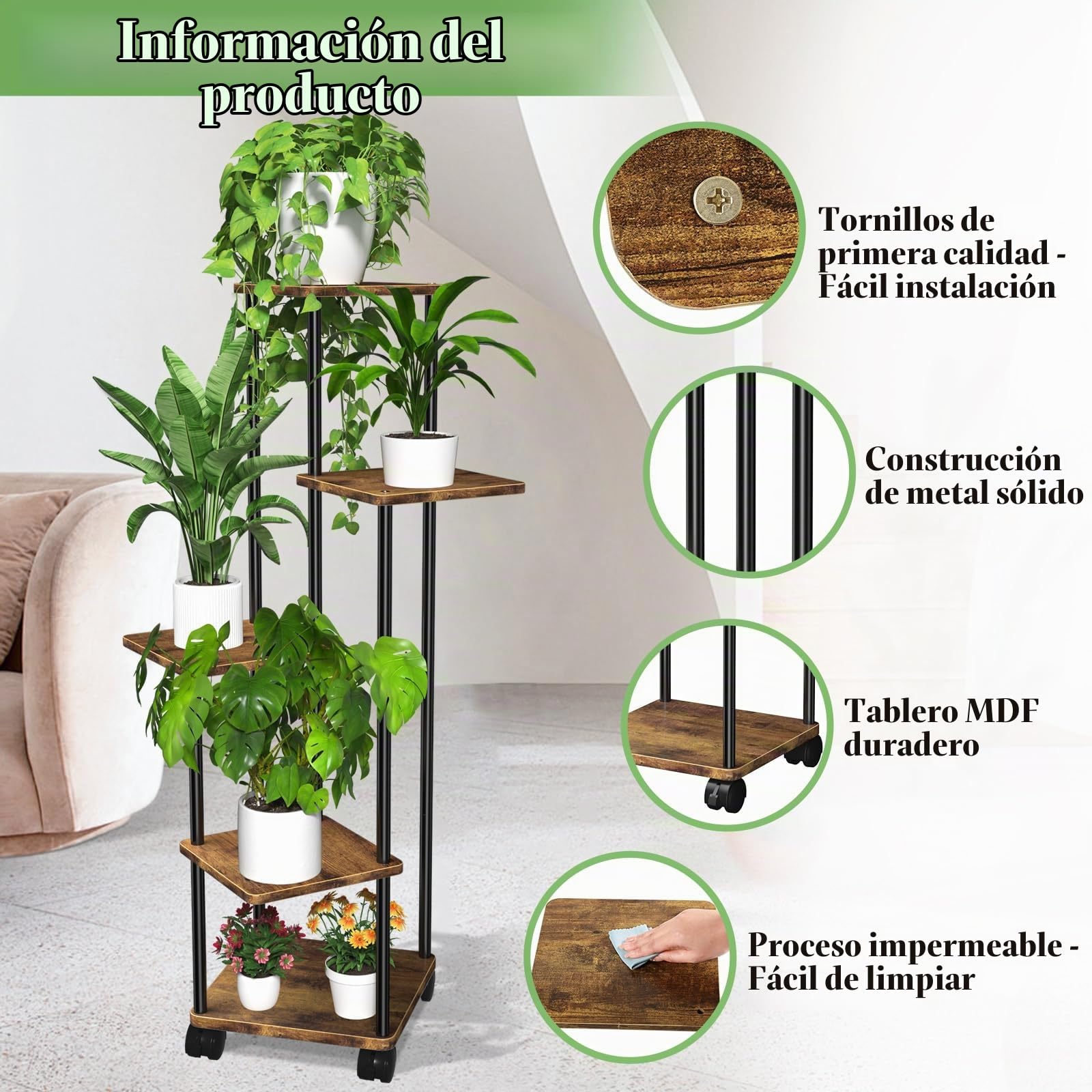 Soporte Plantas Interior De 5 Niveles, Estanteria Plantas