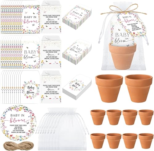 Reallnaive Wildflower Baby Shower Party Favors Baby in Bloom Favors Set Seed Packets Include 24 Mini Terracotta Pots Seed Packets 24 Self Adhesive Envelopes Thank You Tags Gifts for Guest Party