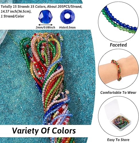 Miniatura 8 de FashionHEWELRY 10 hebras Briolette cuentas de cristal de 0.079in Rondelle facetadas de cristal espaciador cuentas de cristal completo chapado en