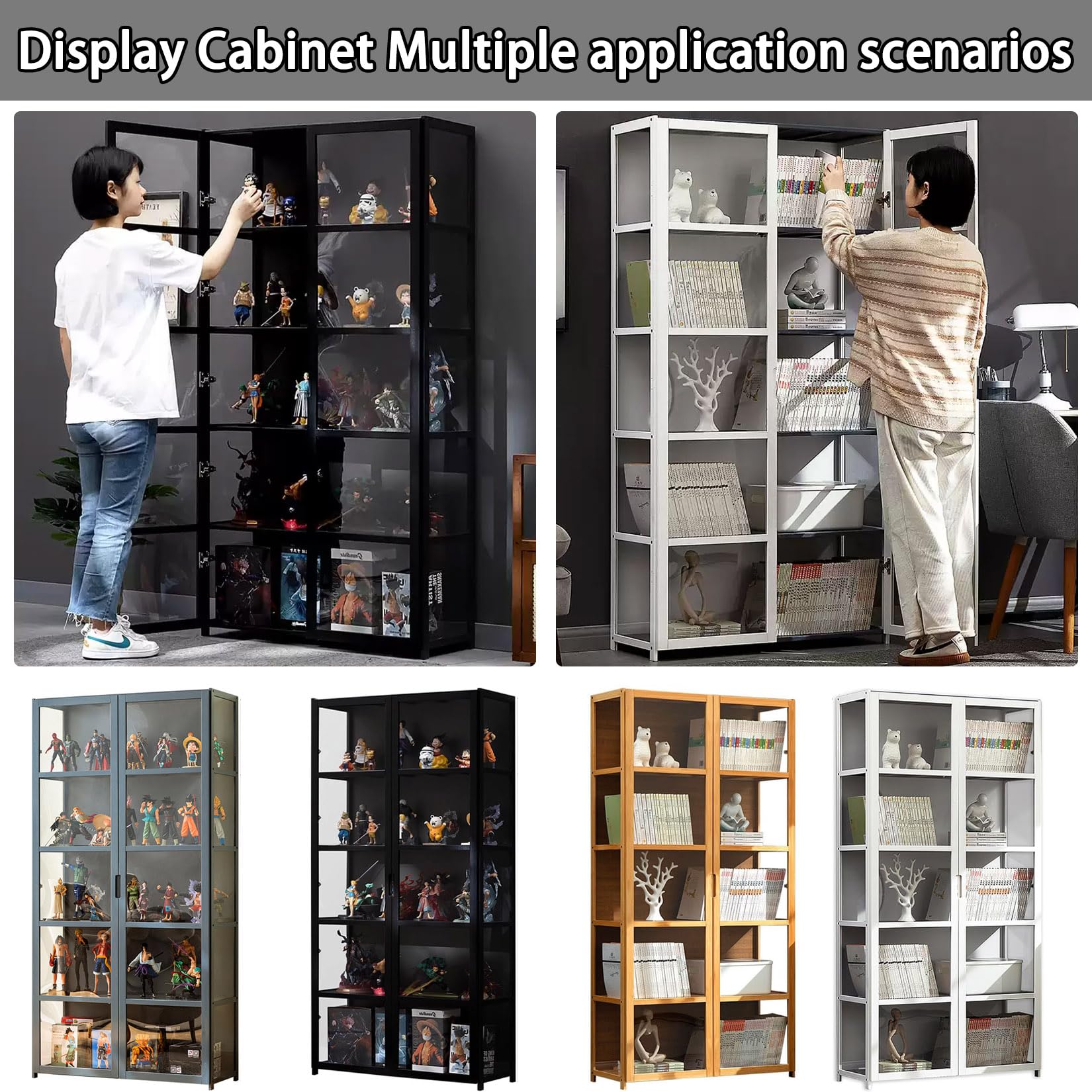 Vetrina Espositiva In Bamb&ugrave; E Acrilico - 62x33x162 Cm, Ideale Per Collezioni E Libri