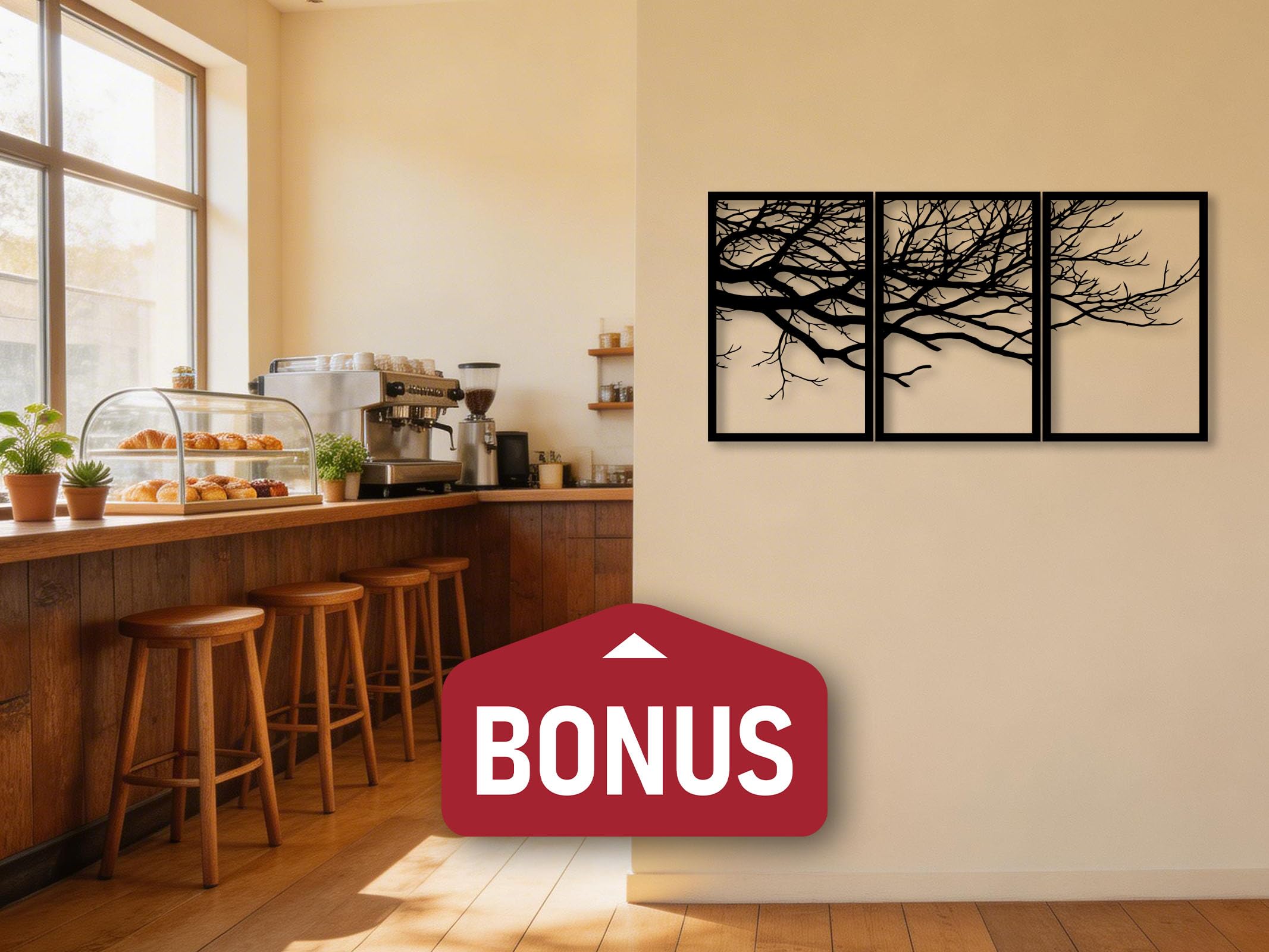 Kajaro Kompass Wandbild Holz 2-teilig, 1180x980 mm, selbstklebend | Gratis: zweites kleineres Bild. Selbstklebende Holz-Wanddeko in Metalloptik, einfache Montage ohne Bohren.