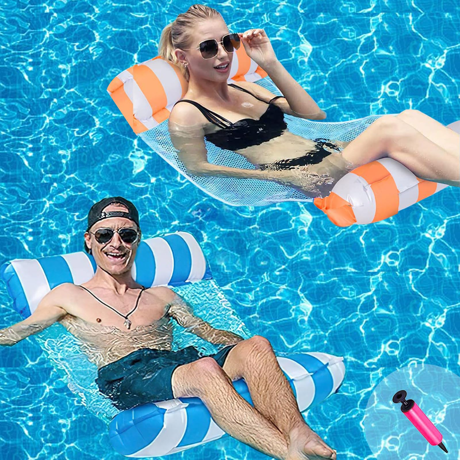 Amaca Gonfiabile 2 Pezzi Amaca Galleggiante per Piscina 4 in 1 Sedia Galleggiante per Piscina Materassino Gonfiabile Mare Piscina Amaca Gonfiabile Mare Materassino Mare