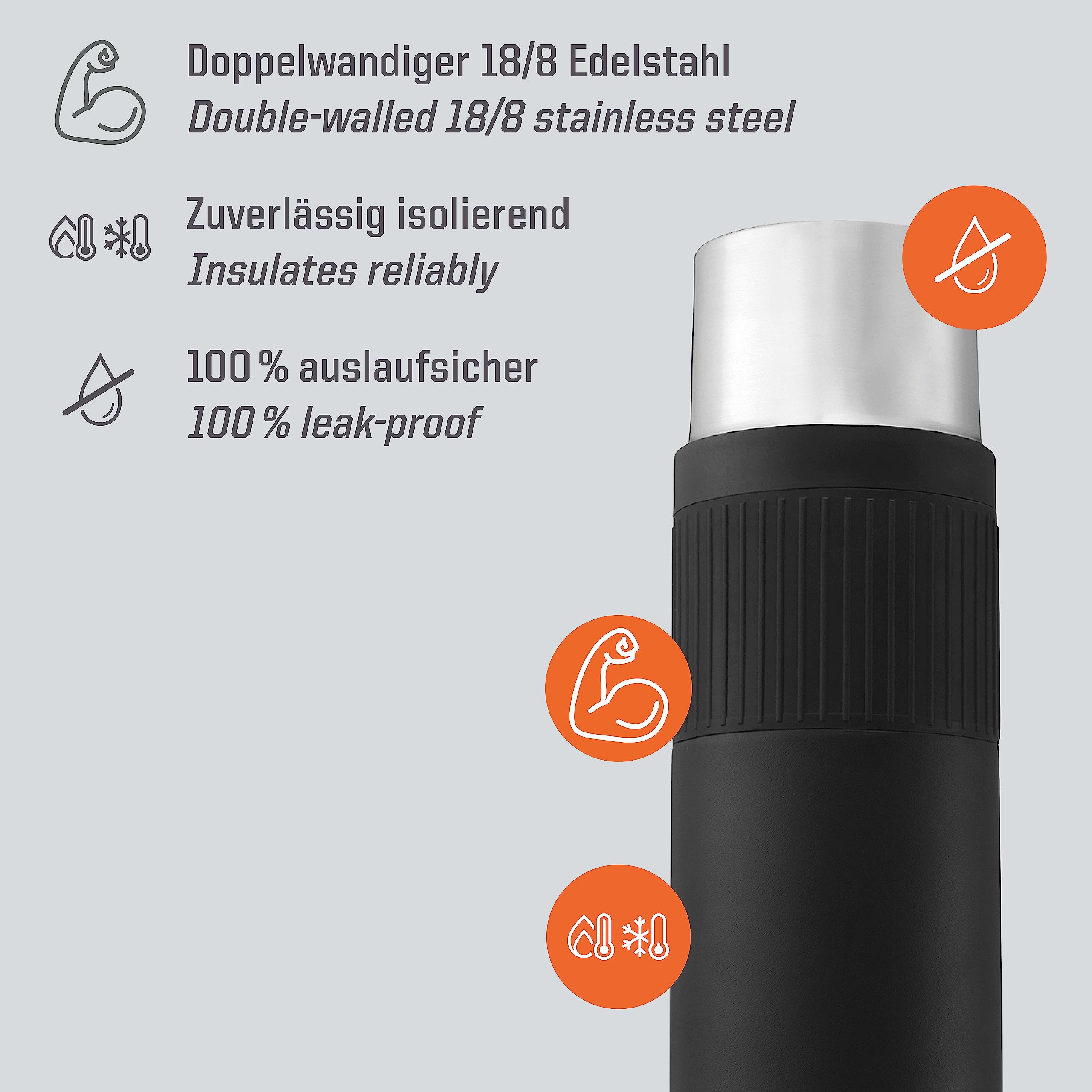 Esbit Sculptor Thermal Flask - Insulated Stainless Steel Bottle for Hot and Cold Drinks - 1000ml in Black with Cuff