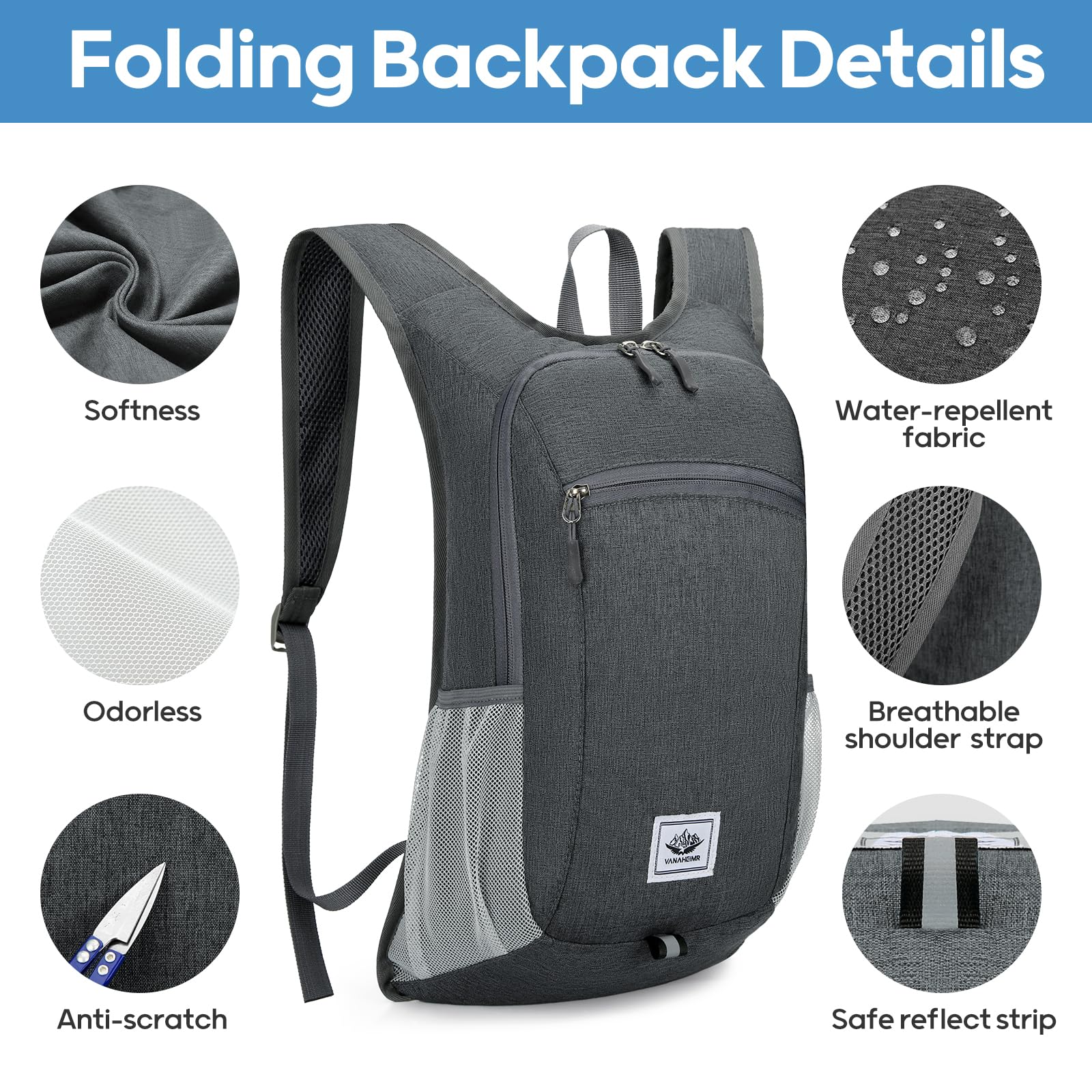 Zusentee Zaino Pieghevole Ultraleggero 16L Zaino Trekking Donna Impermeabile Uomo per Trekking Viaggio Brevi Escursioni Ciclismo Uomo