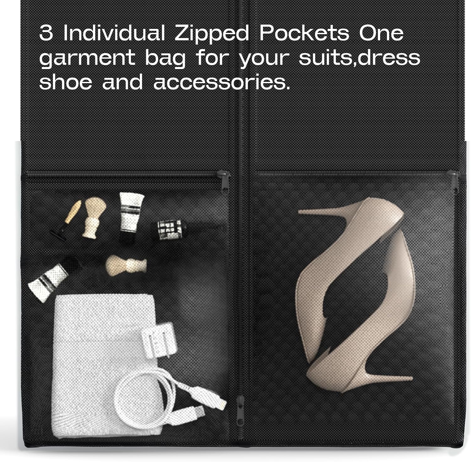 2 Pack Heavy Duty Garment Bags for Travel Suit Bags, Dress Bags, Garment Bags for Hanging Clothes with Pockets Men's Suit Holder for Cospaly, Shirts, Coats, Dresses (Black, 2Pack 43") - Image 4