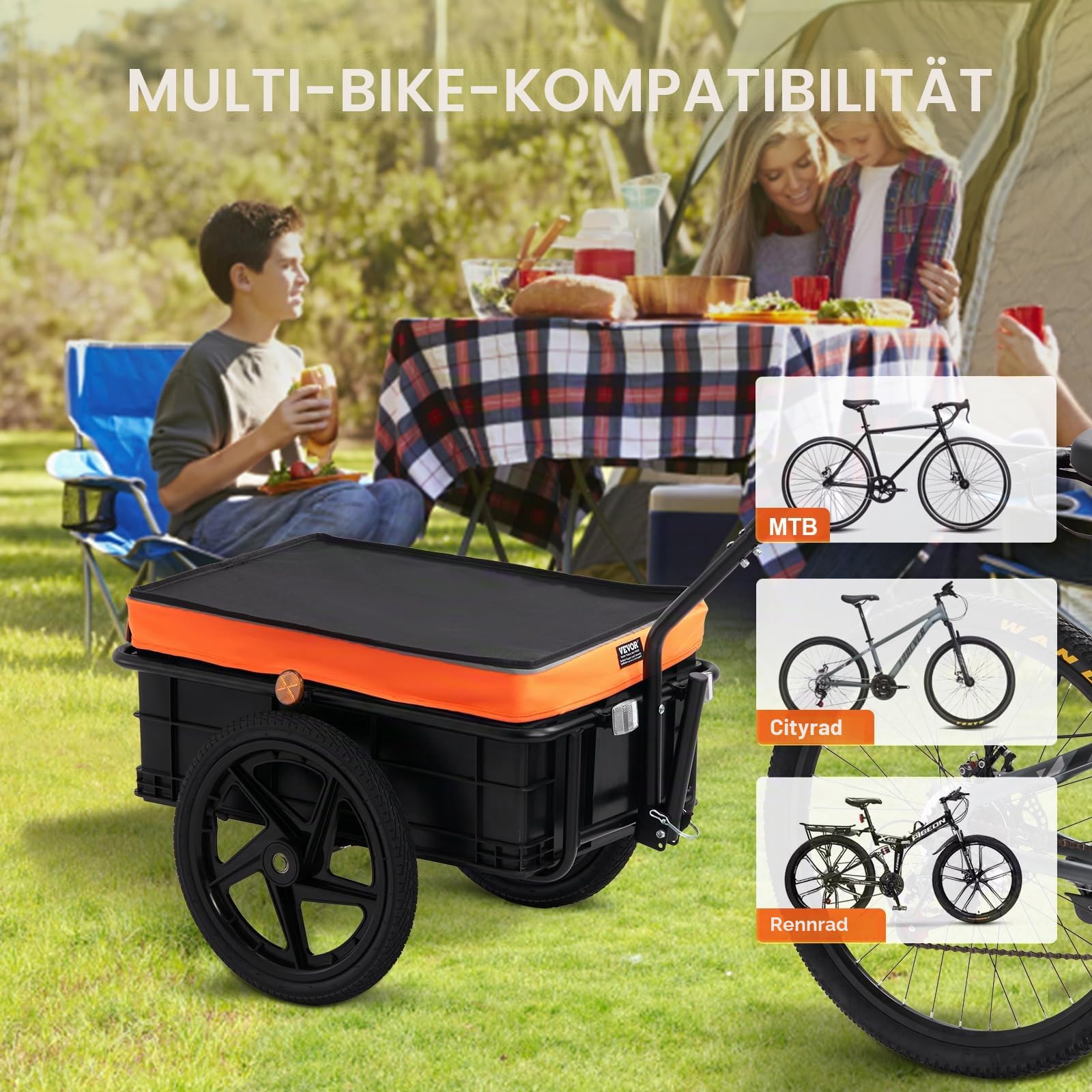 VEVOR Fahrradanhänger, 40 kg Tragkraft, Transportanhänger, faltbar und kompakt verstaubar, mit Universalkupplung, wasserdichte Abdeckung, 40,6 cm Räder, passend für 640-711 mm große Fahrradräder Sport & Freizeit