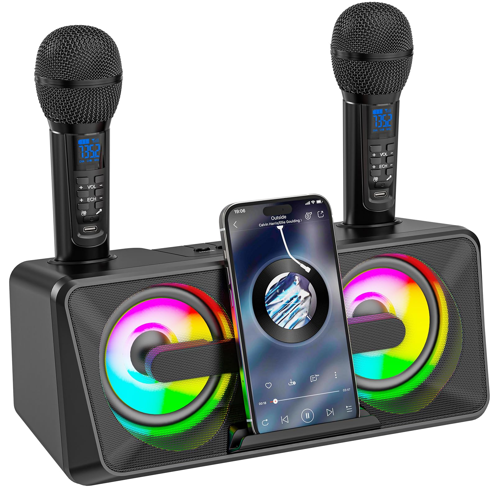 Altoparlante Bluetooth 5.3 Portatile 60W Con 2 Mic Wireless, Karaoke, IPX5 - Nero