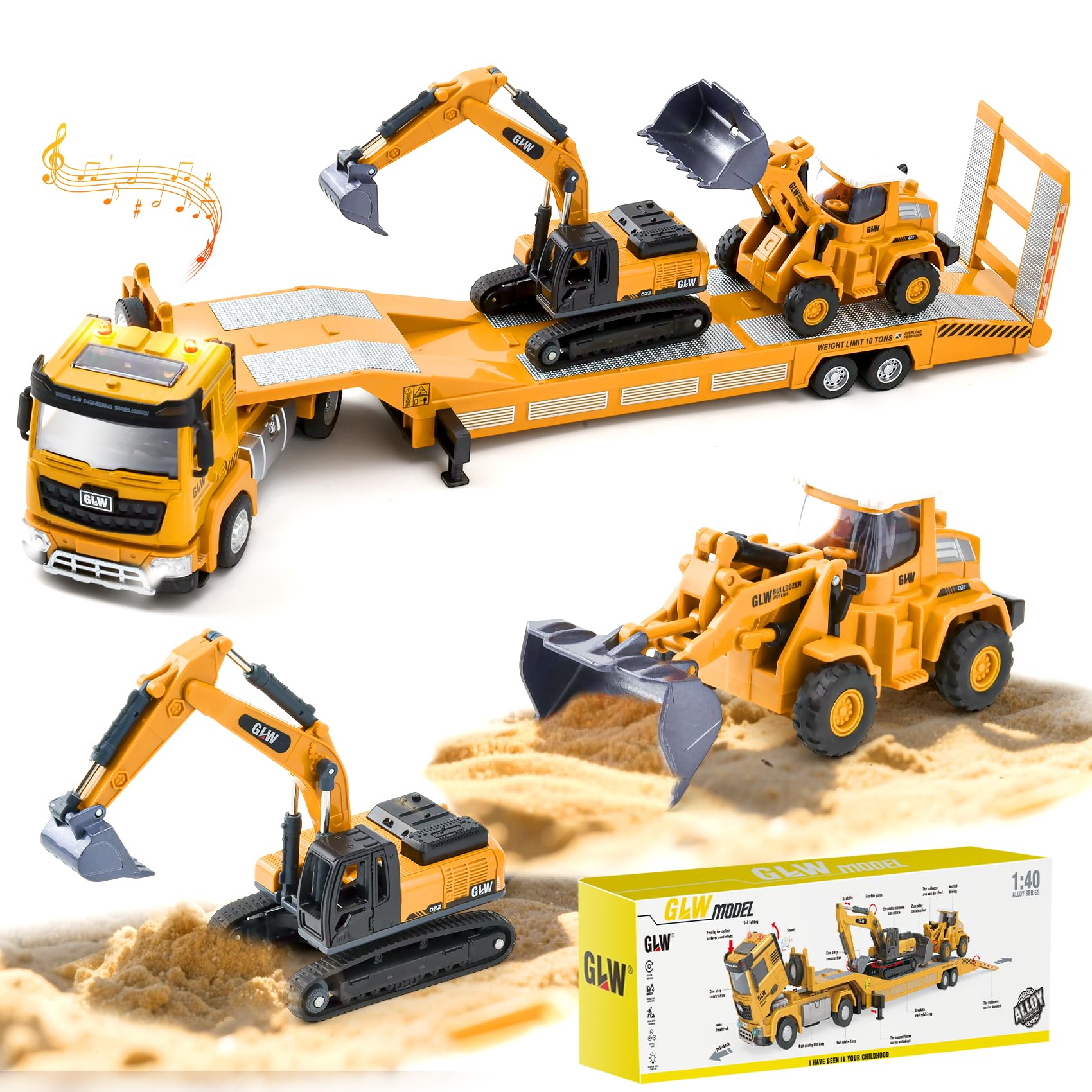 Chantier Jouet Enfants, Camion Transporteur de Petites Voitures avec Excavatrice Bulldozer, Transporteur Véhicule, Camion Dépanneuse Enfant, Jeux Voiture Garçon pour Garçon 3 4 5 6 7 Ans