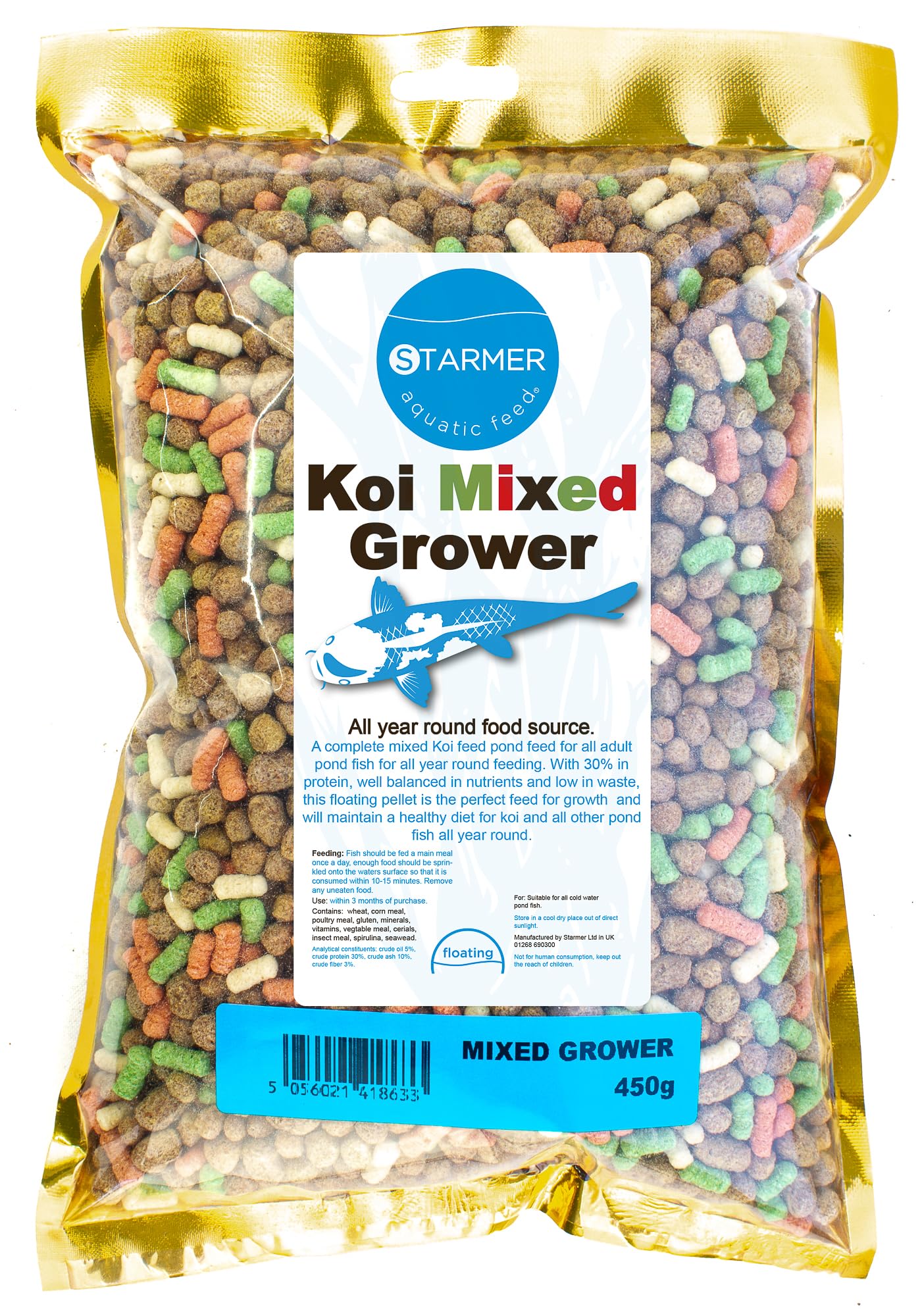 Koi carp pellets 30% protein mixed grower pond sticks / 450g
