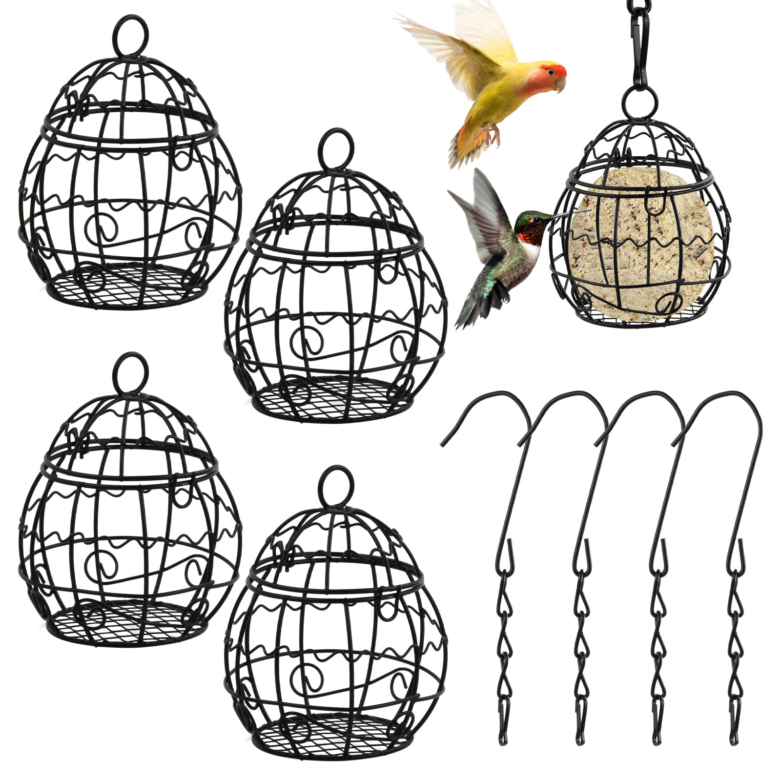 Cozlly 4 Comedero de Bolas para Pájaros, Comedero para Pájaros Exterior Colgante, Alimentador de PájarosExterior de Metal, Estación de Alimentación para Pájaros Silvestres