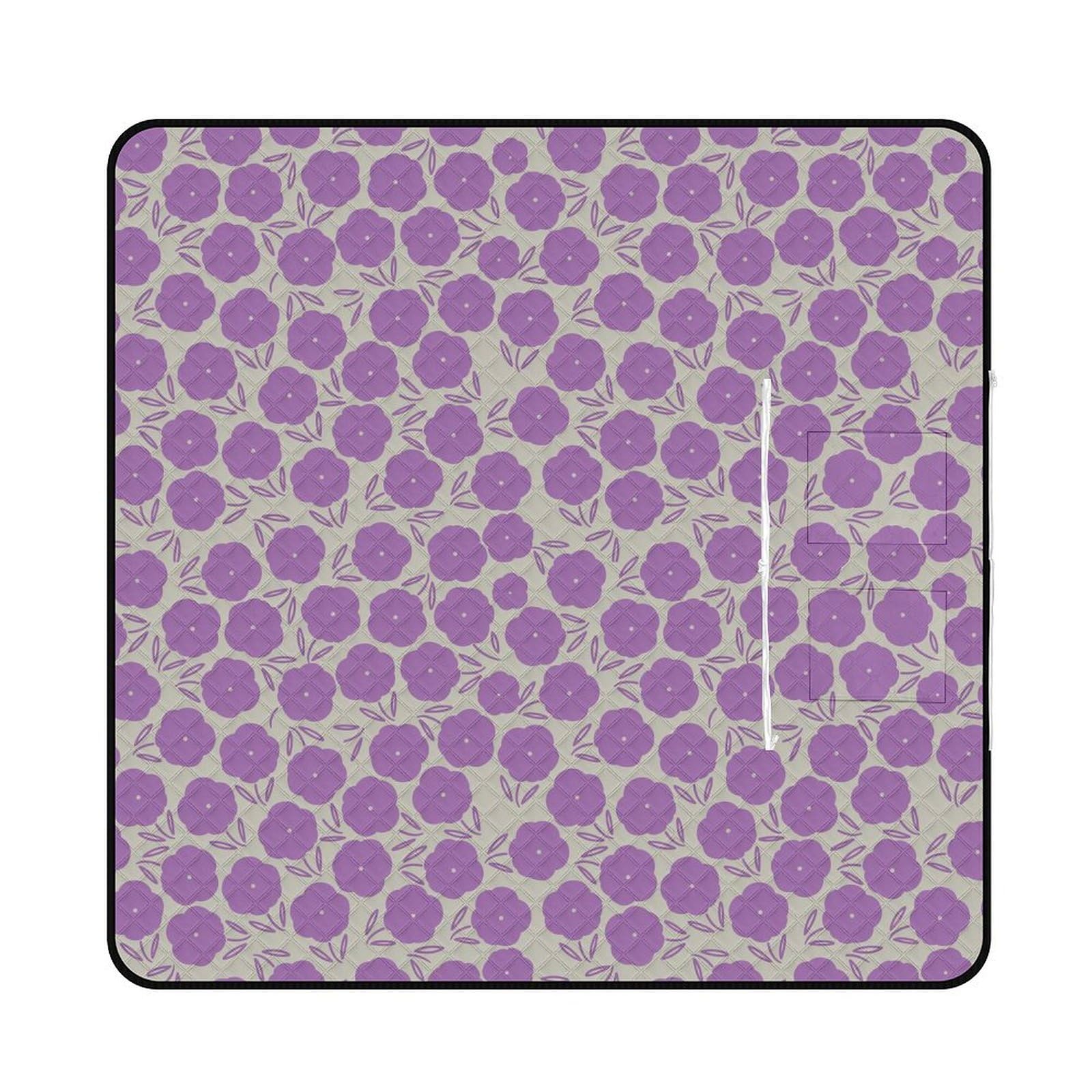 3D Impression Fleurs-White-Repeat-Purple Couverture Pique Nique Tapis Pique Nique Nappe Picnic Couverture De Pique-Nique pour Le Voyage, Le Camping, Les Vacances, Etc 200x200cm