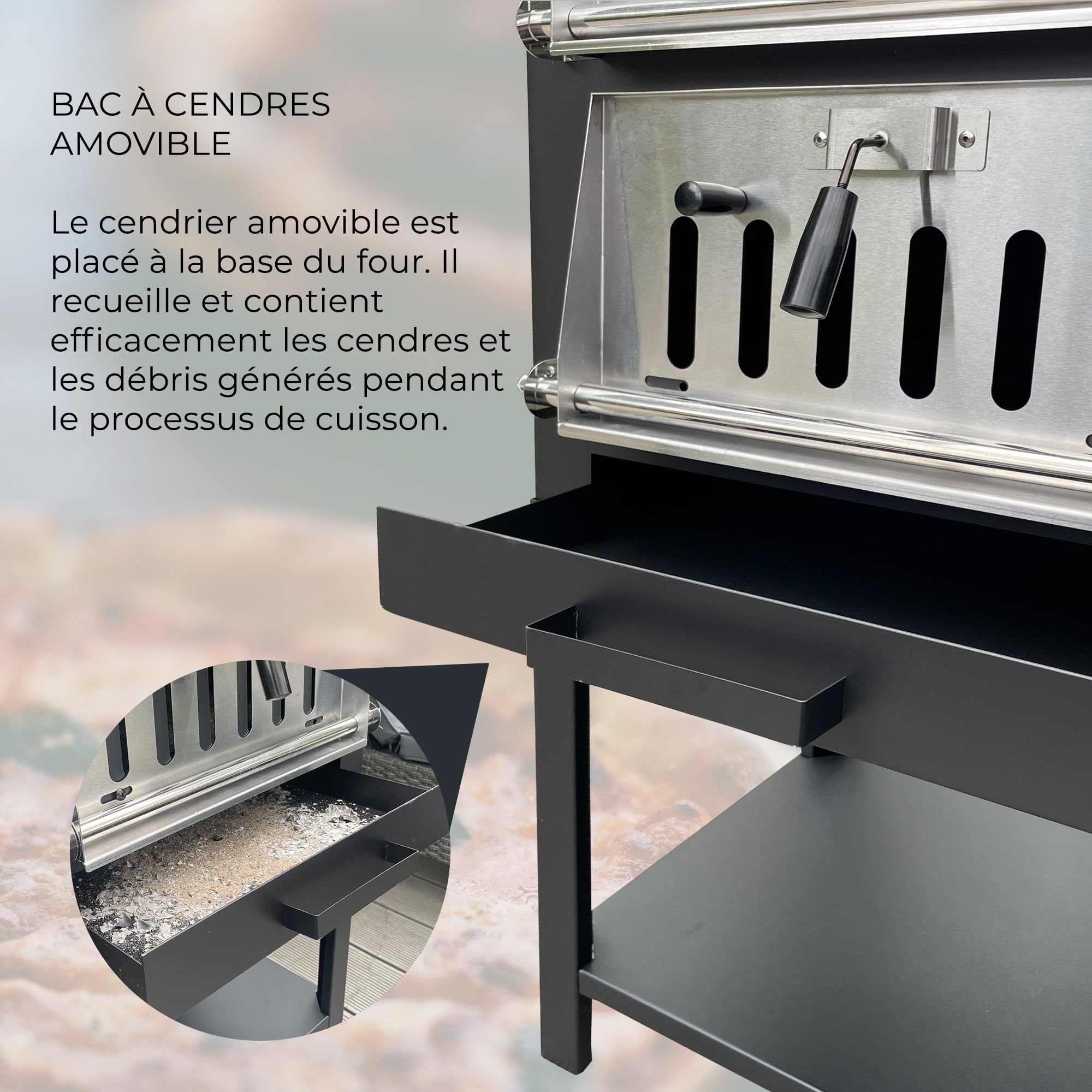 Four Extérieur pour Pizza ⌀ 30cm au Charbon de Bois - Four de Jardin 156cm x 64cm x 43cm Noir Acier - Barbecue Grilloir avec Pelle, Roulette, Pierre à Pizza & Housse